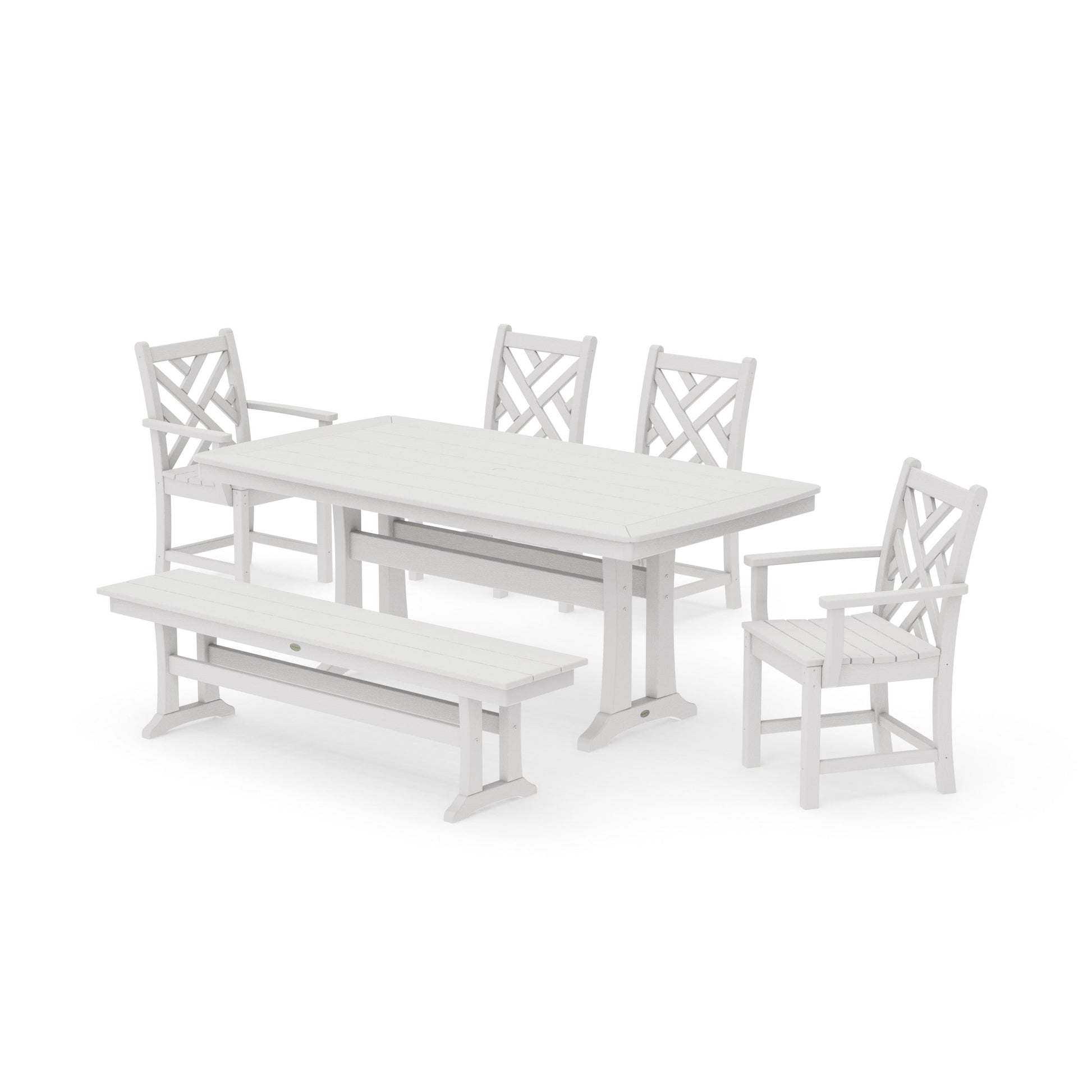 POLYWOOD Chippendale 6-Piece Dining Set with Trestle Legs — Vintage White