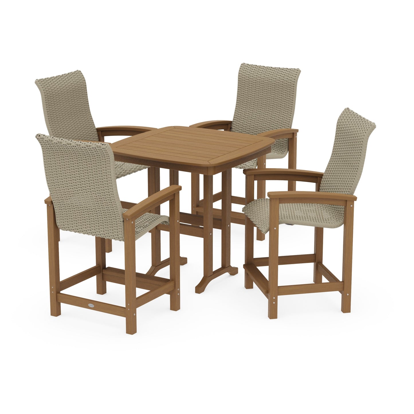 POLYWOOD Coastal Woven High-Back 5-Piece Counter Set — Natural / Dune Grass