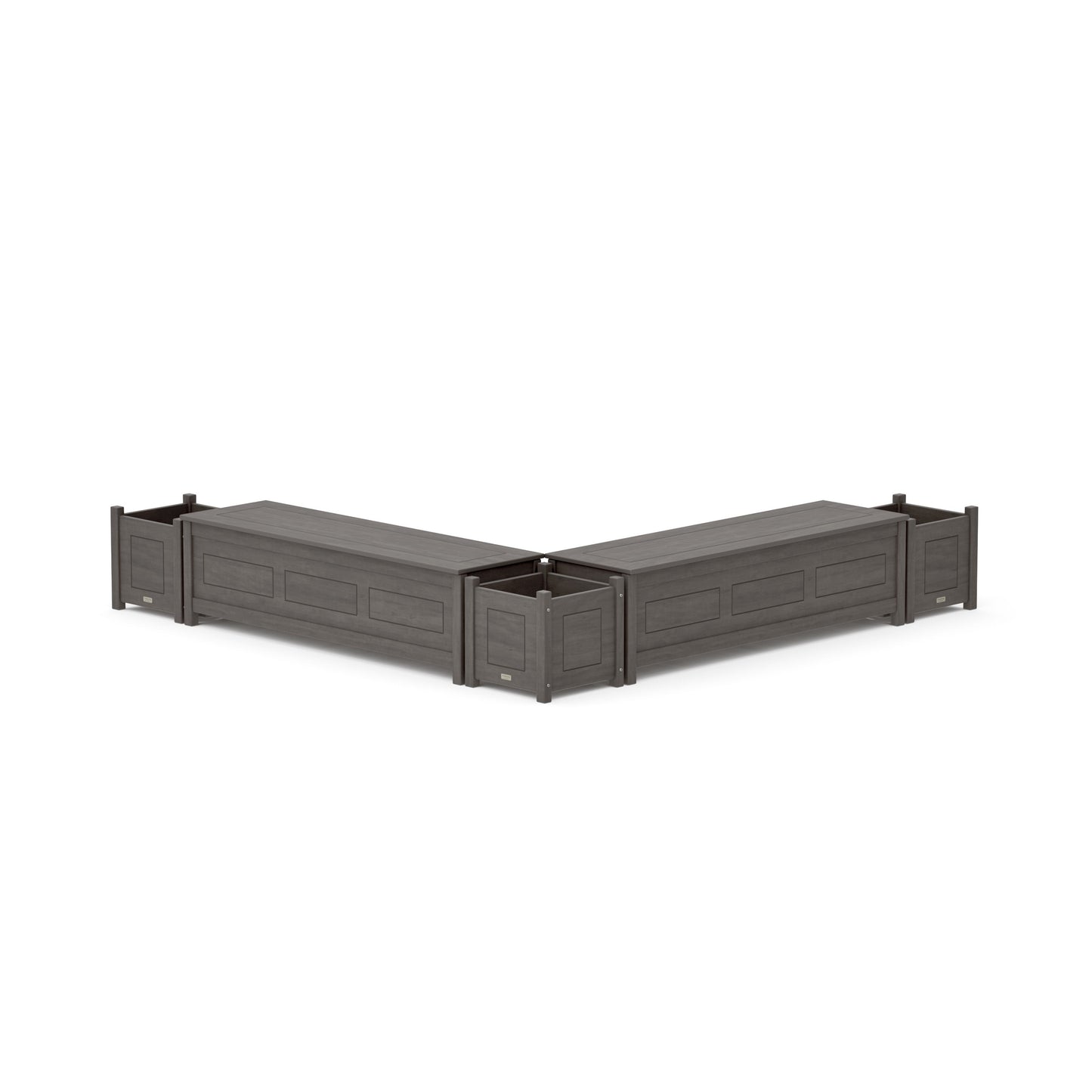 POLYWOOD 60" Country Living L- Shaped Planter Storage Bench Corner Set — Driftwood