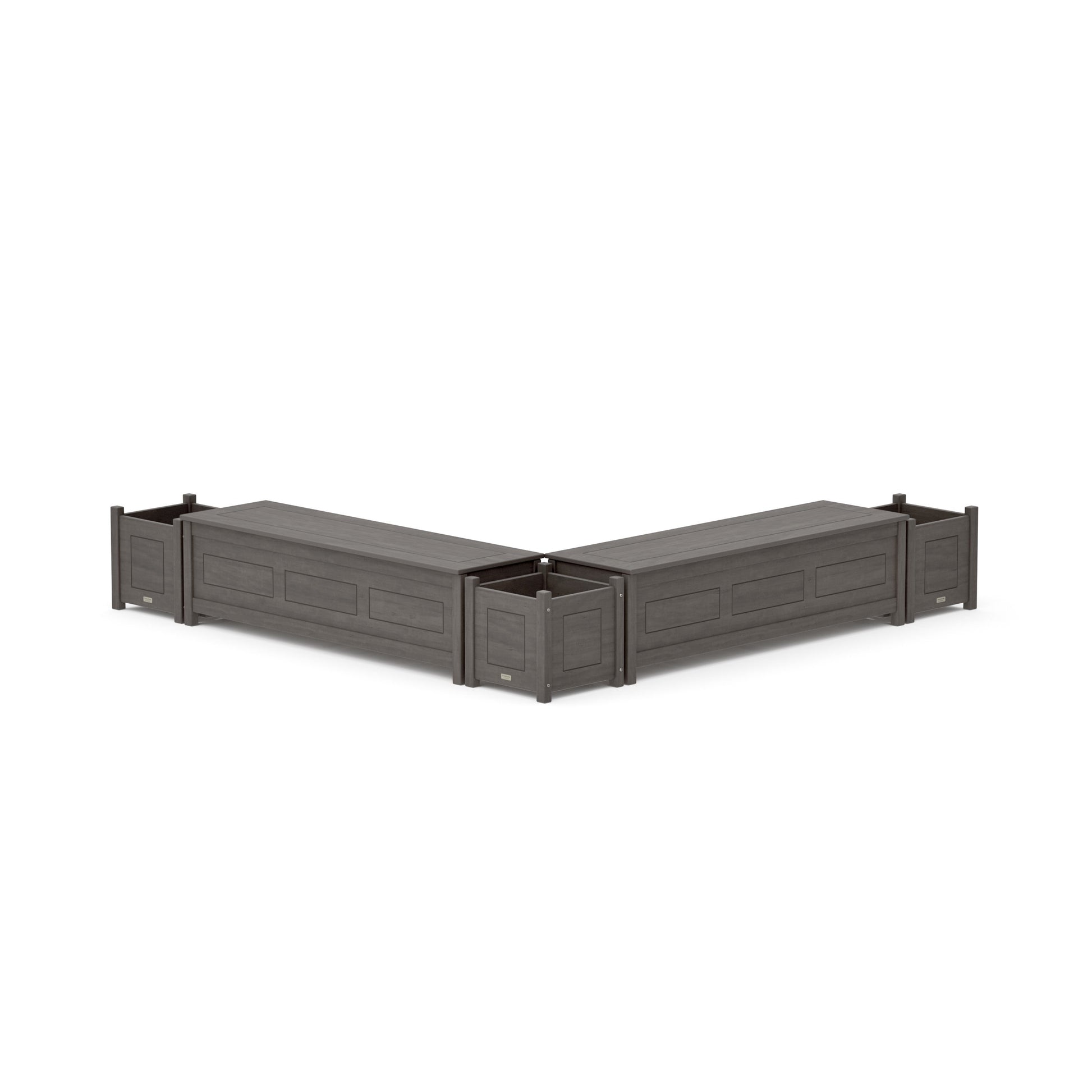 POLYWOOD 60" Country Living L- Shaped Planter Storage Bench Corner Set — Driftwood