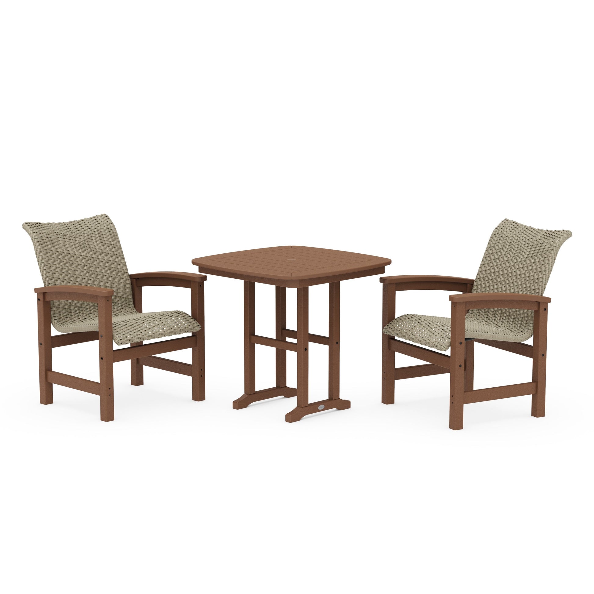 POLYWOOD Coastal Woven 3-Piece Dining Set — Teak / Dune Grass