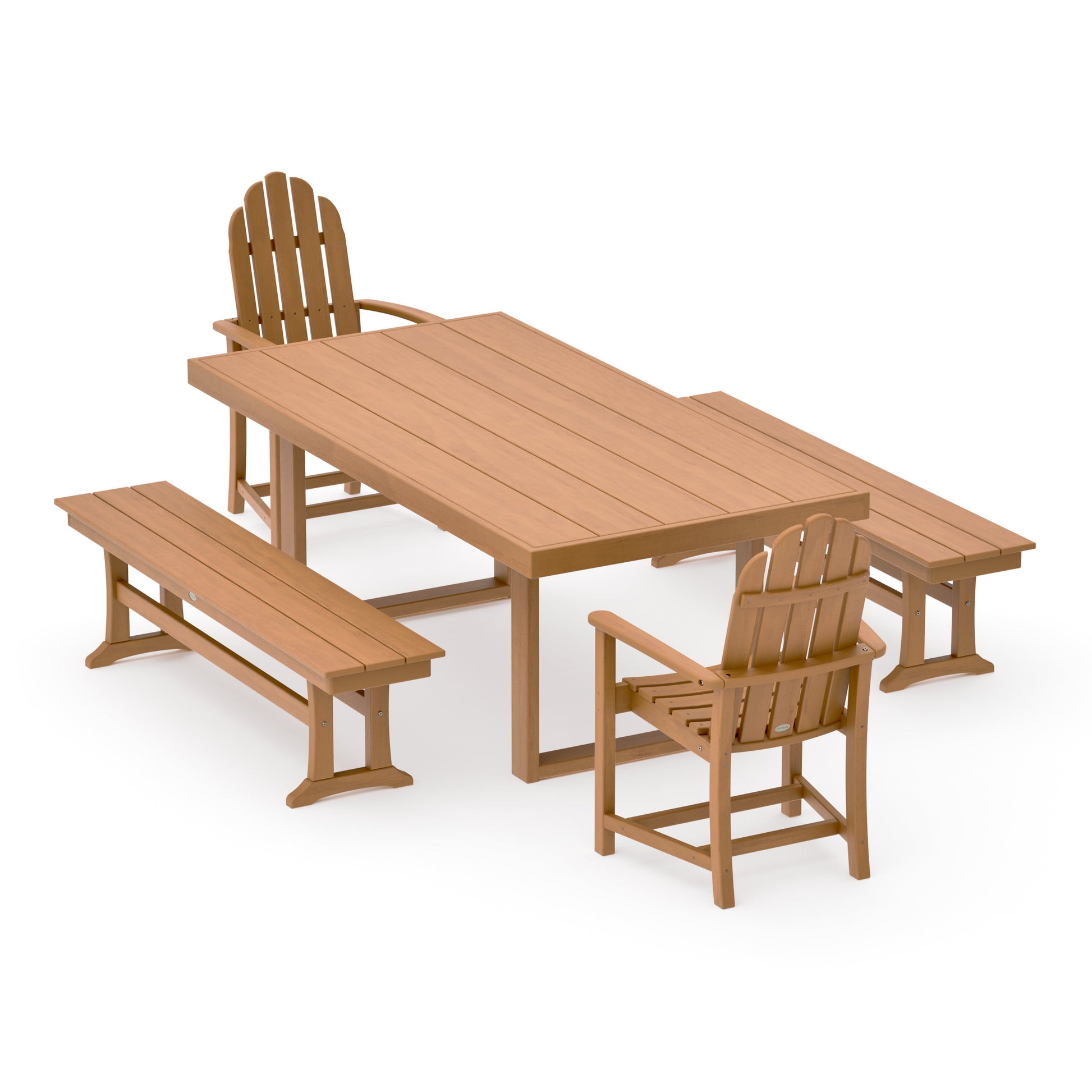 POLYWOOD Classic Adirondack 5-Piece Dining Set with Benches — Natural