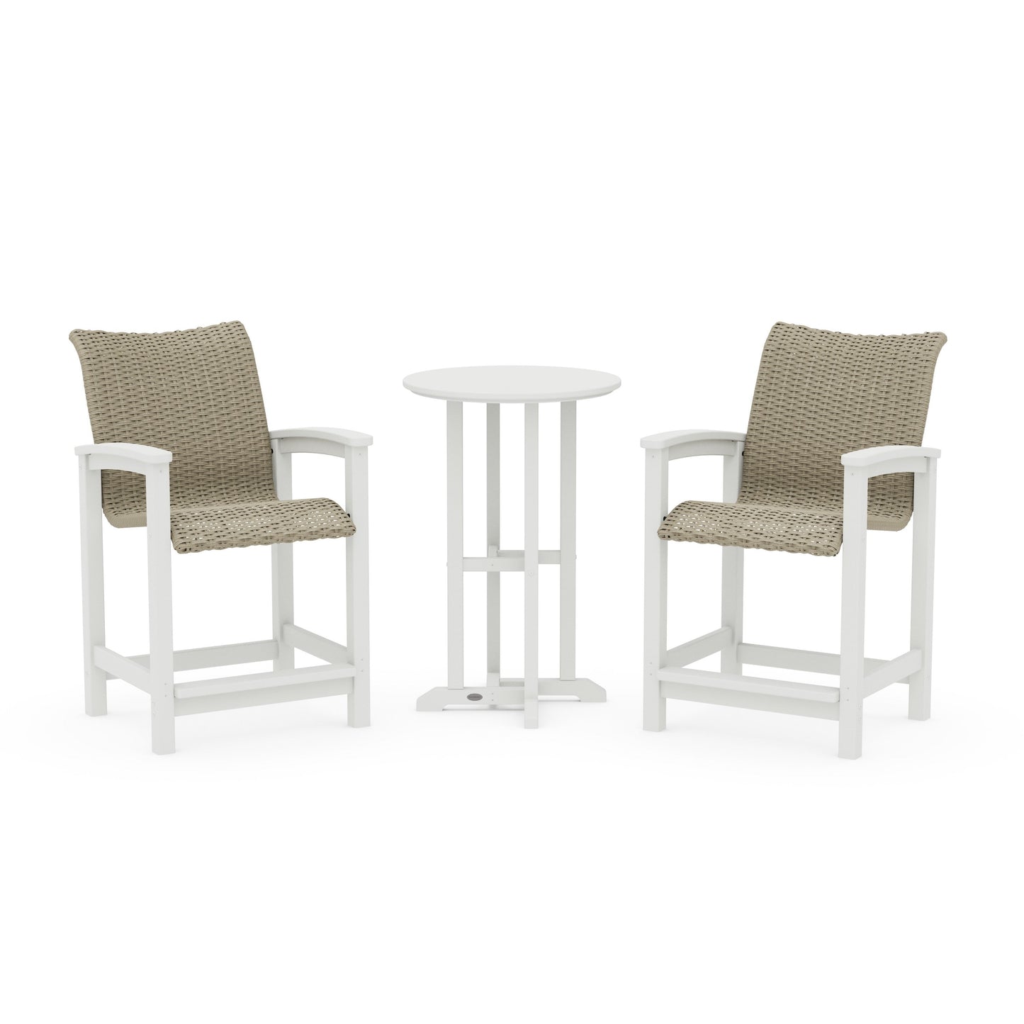 POLYWOOD Coastal Woven 3-Piece Farmhouse Counter Set — Vintage White / Dune Grass