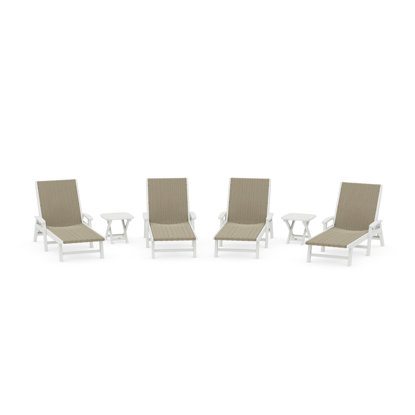 POLYWOOD 6- Piece Coastal Woven Chaise with Arms Chaise Lounge Set — White / Dune Grass