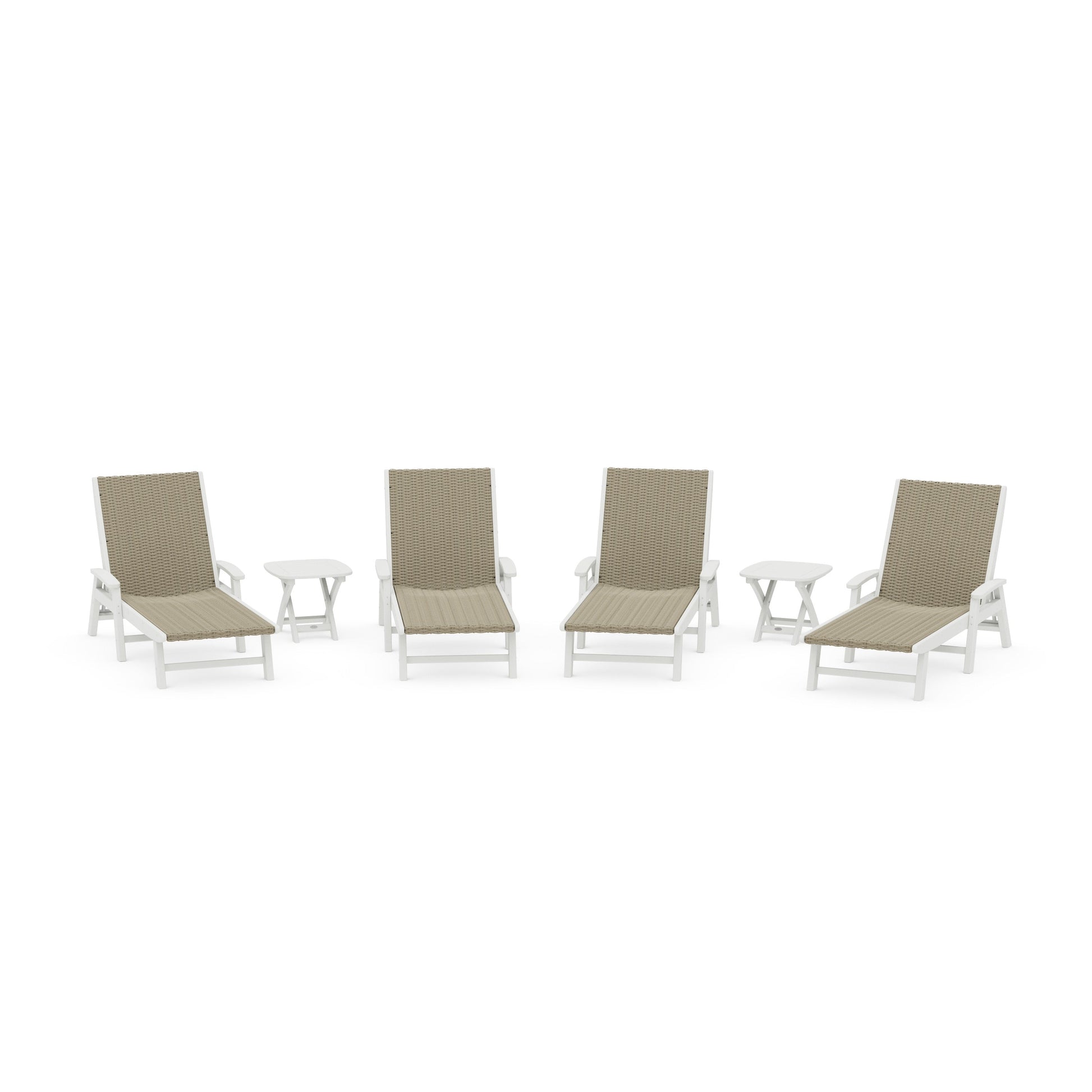 POLYWOOD 6- Piece Coastal Woven Chaise with Arms Chaise Lounge Set — White / Dune Grass