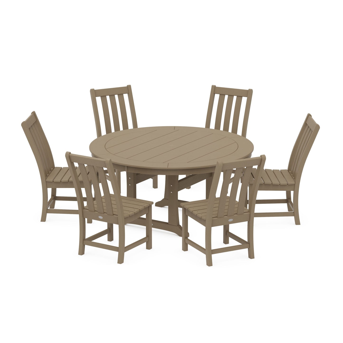 POLYWOOD Vineyard 7-Piece Side Chair Round Dining Set — Vintage Sahara
