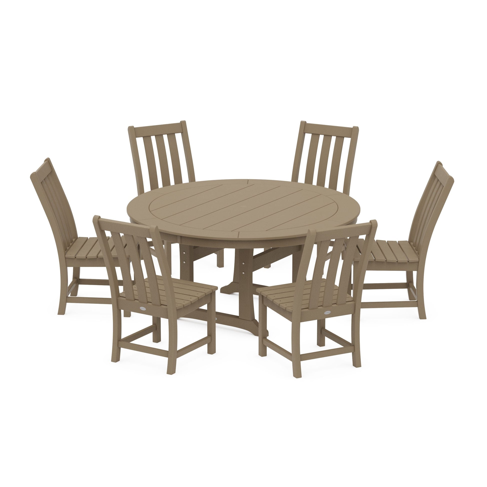POLYWOOD Vineyard 7-Piece Side Chair Round Dining Set — Vintage Sahara
