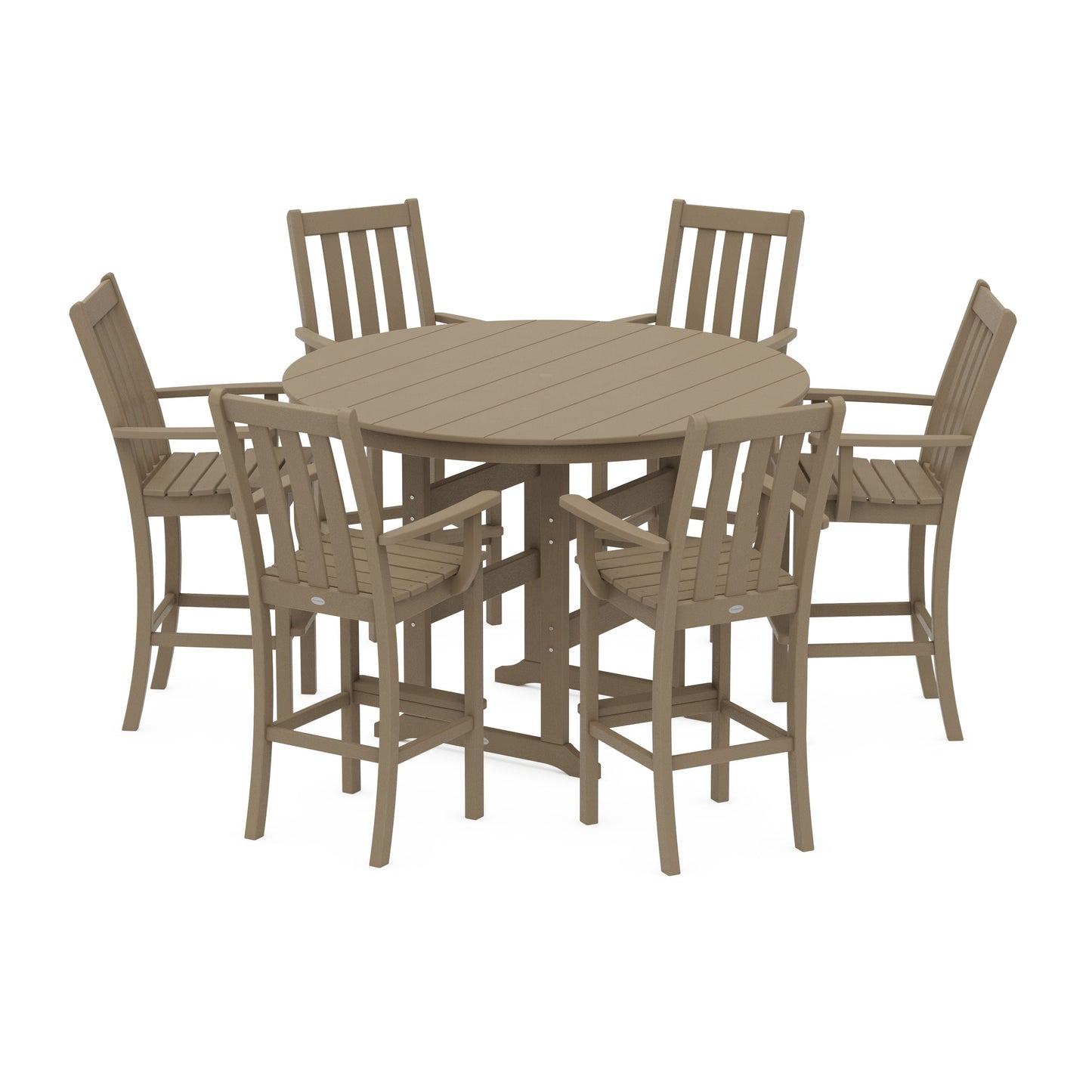 POLYWOOD Vineyard 7-Piece Arm Chair Round Farmhouse Bar Set — Vintage Sahara