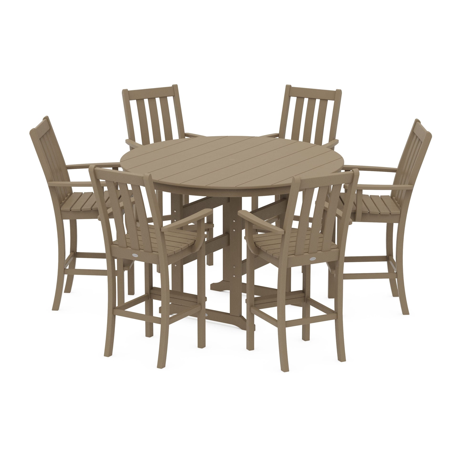 POLYWOOD Vineyard 7-Piece Arm Chair Round Farmhouse Bar Set — Vintage Sahara