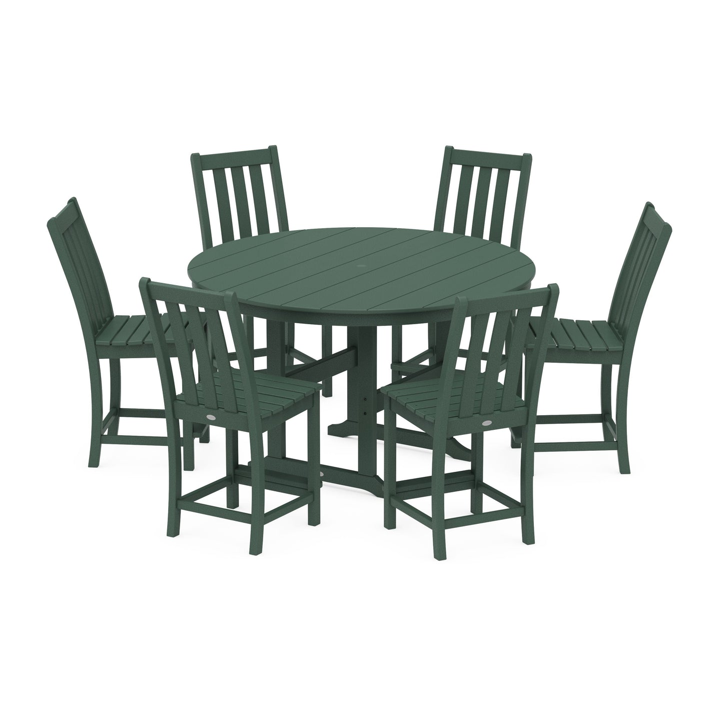 POLYWOOD Vineyard 7-Piece Farmhouse Side Chair Round Farmhouse Counter Set — Green