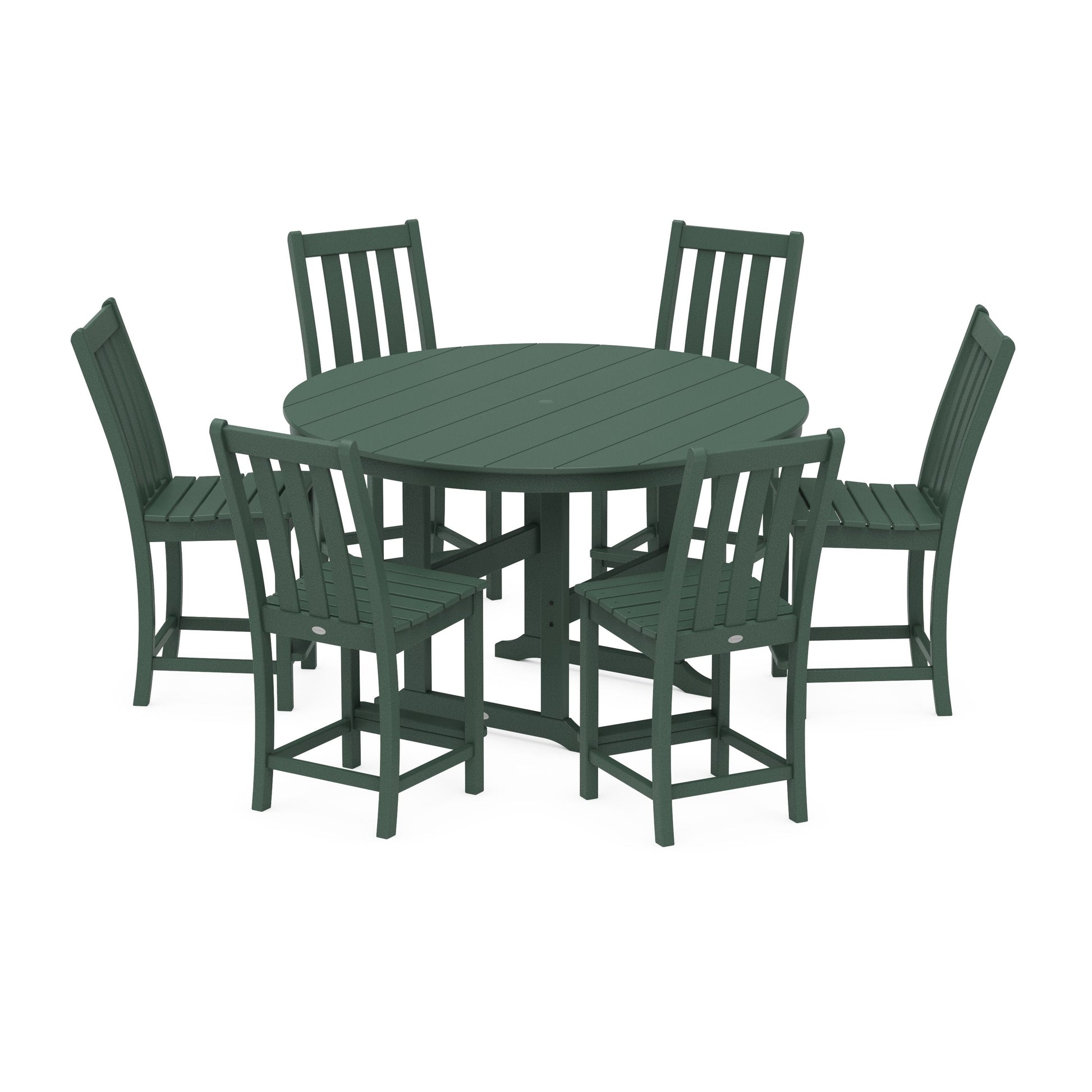 POLYWOOD Vineyard 7-Piece Farmhouse Side Chair Round Farmhouse Counter Set — Green