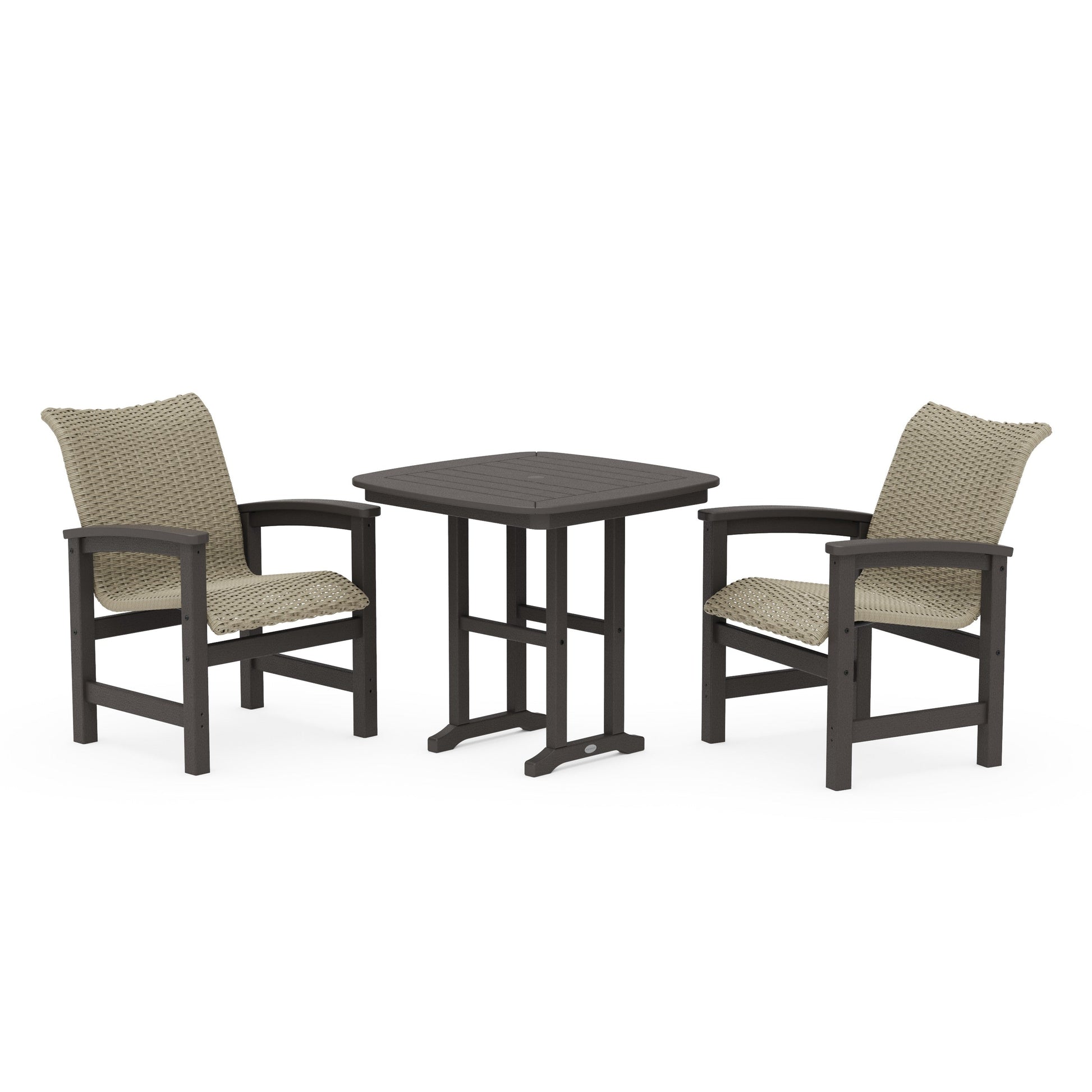 POLYWOOD Coastal Woven 3-Piece Dining Set — Vintage Coffee / Dune Grass