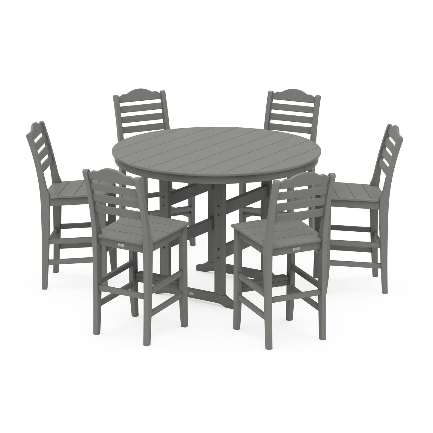 POLYWOOD Savannah 7-Piece Farmhouse Side Chair Round Bar Set — Slate Grey