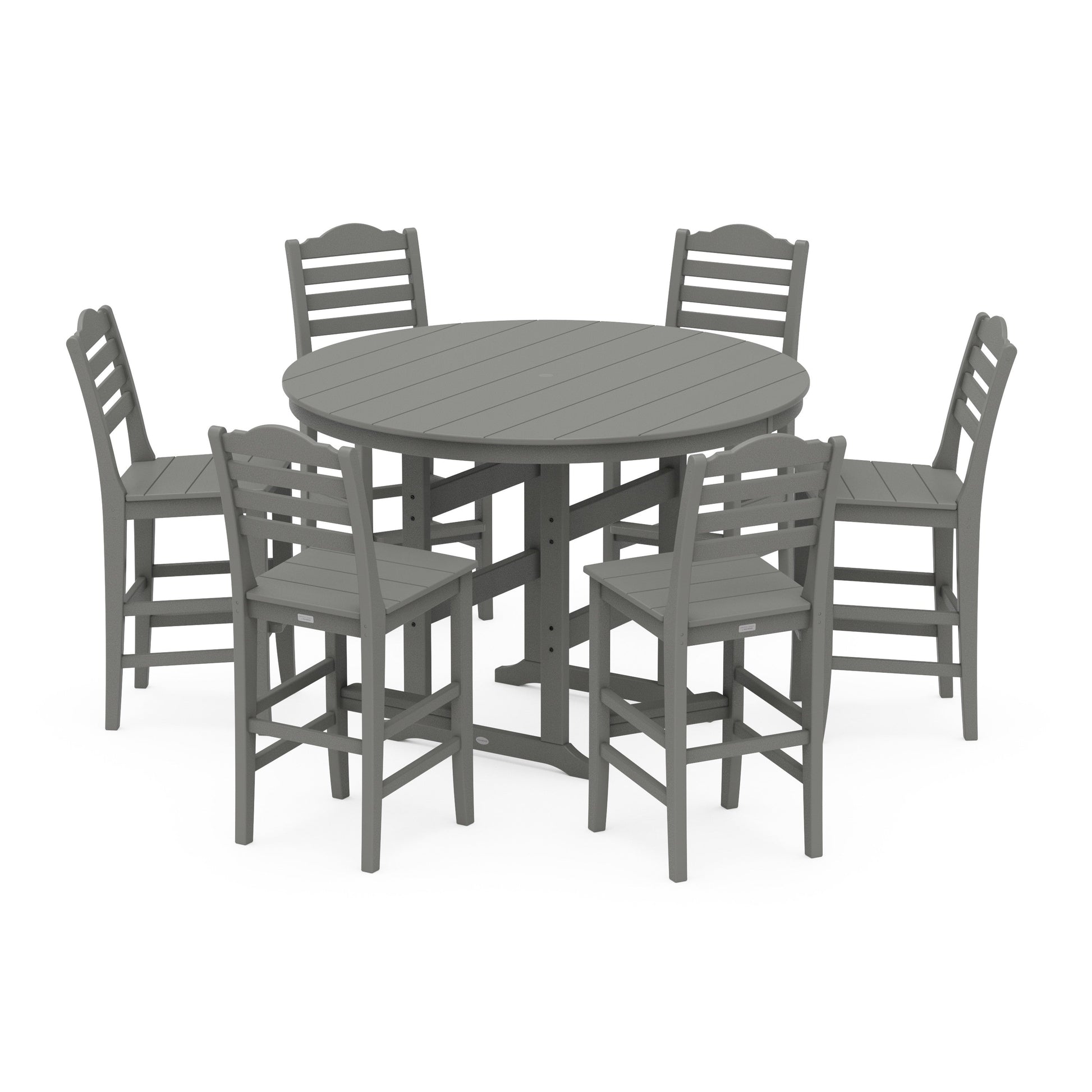 POLYWOOD Savannah 7-Piece Farmhouse Side Chair Round Bar Set — Slate Grey
