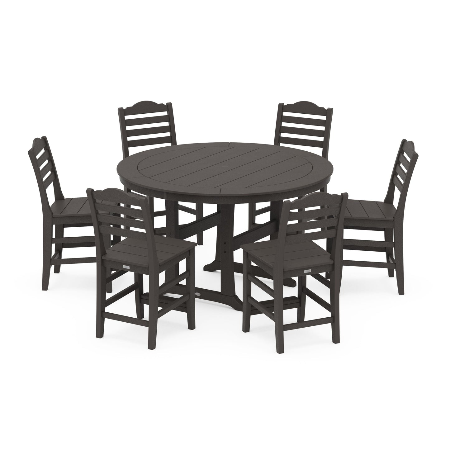 POLYWOOD Savannah 7-Piece Side Chair Round Counter Set — Vintage Coffee