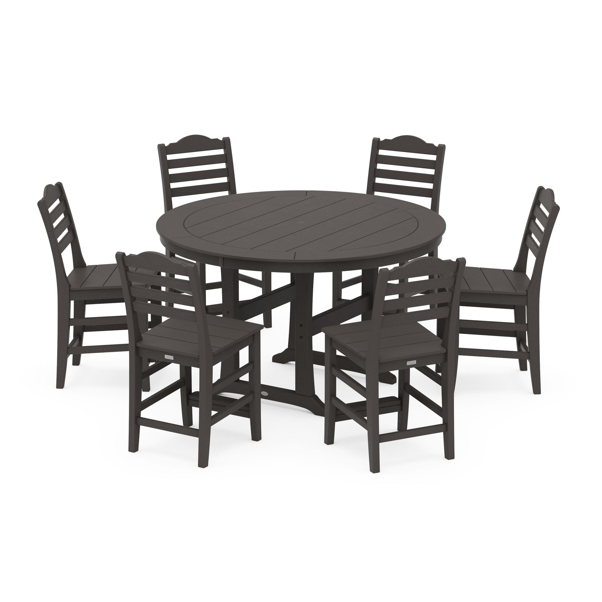 POLYWOOD Savannah 7-Piece Side Chair Round Counter Set — Vintage Coffee