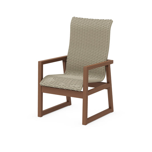 POLYWOOD EDGE Woven High-Back Dining Arm Chair — Teak / Dune Grass