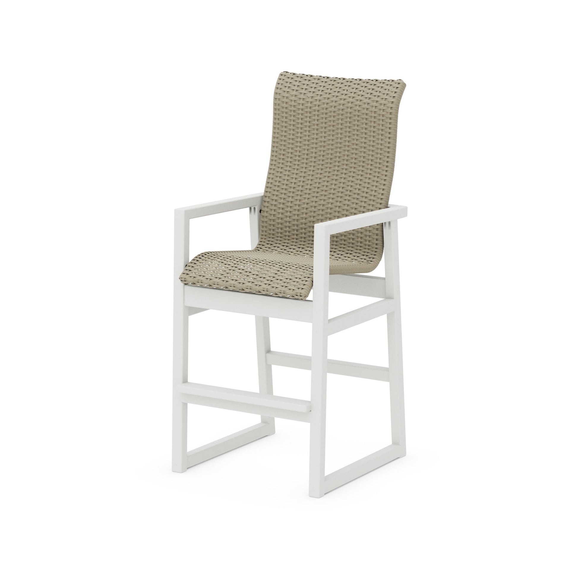 POLYWOOD EDGE Woven High-Back Bar Arm Chair — Vintage White / Dune Grass