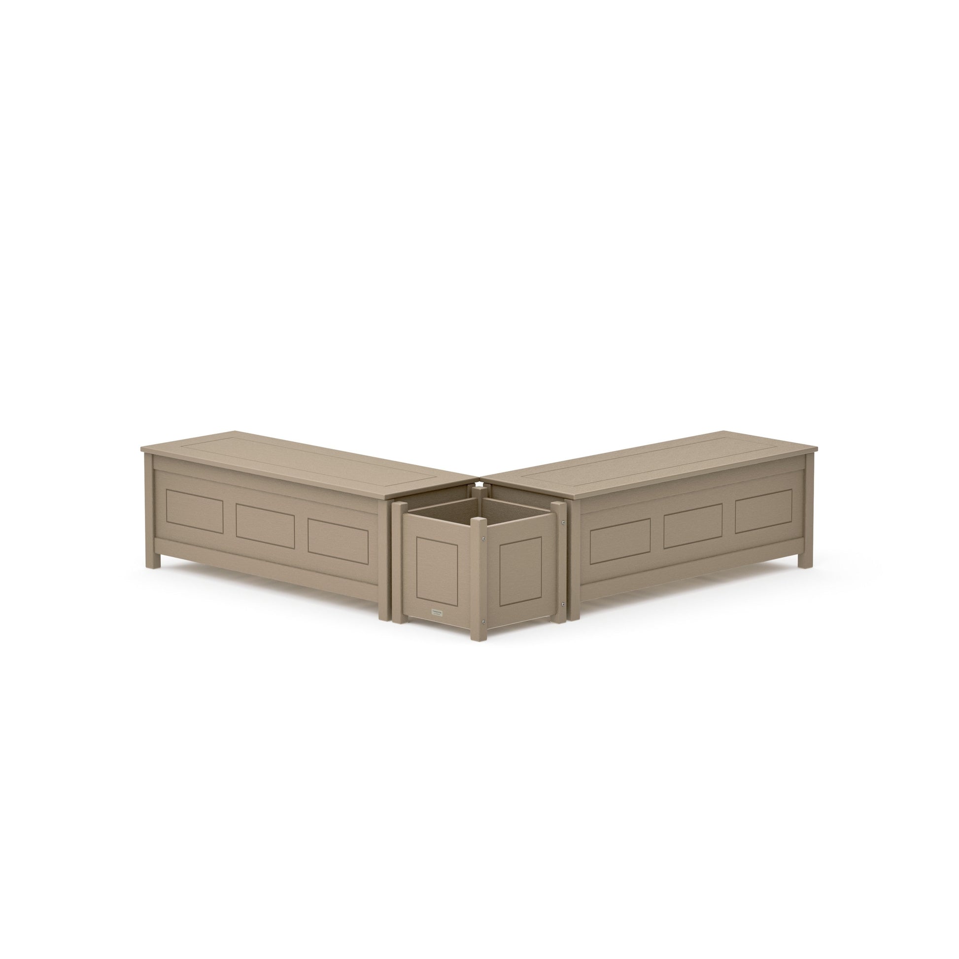 POLYWOOD 48" Country Living L- Shaped Planter Storage Bench Set — Vintage Sahara