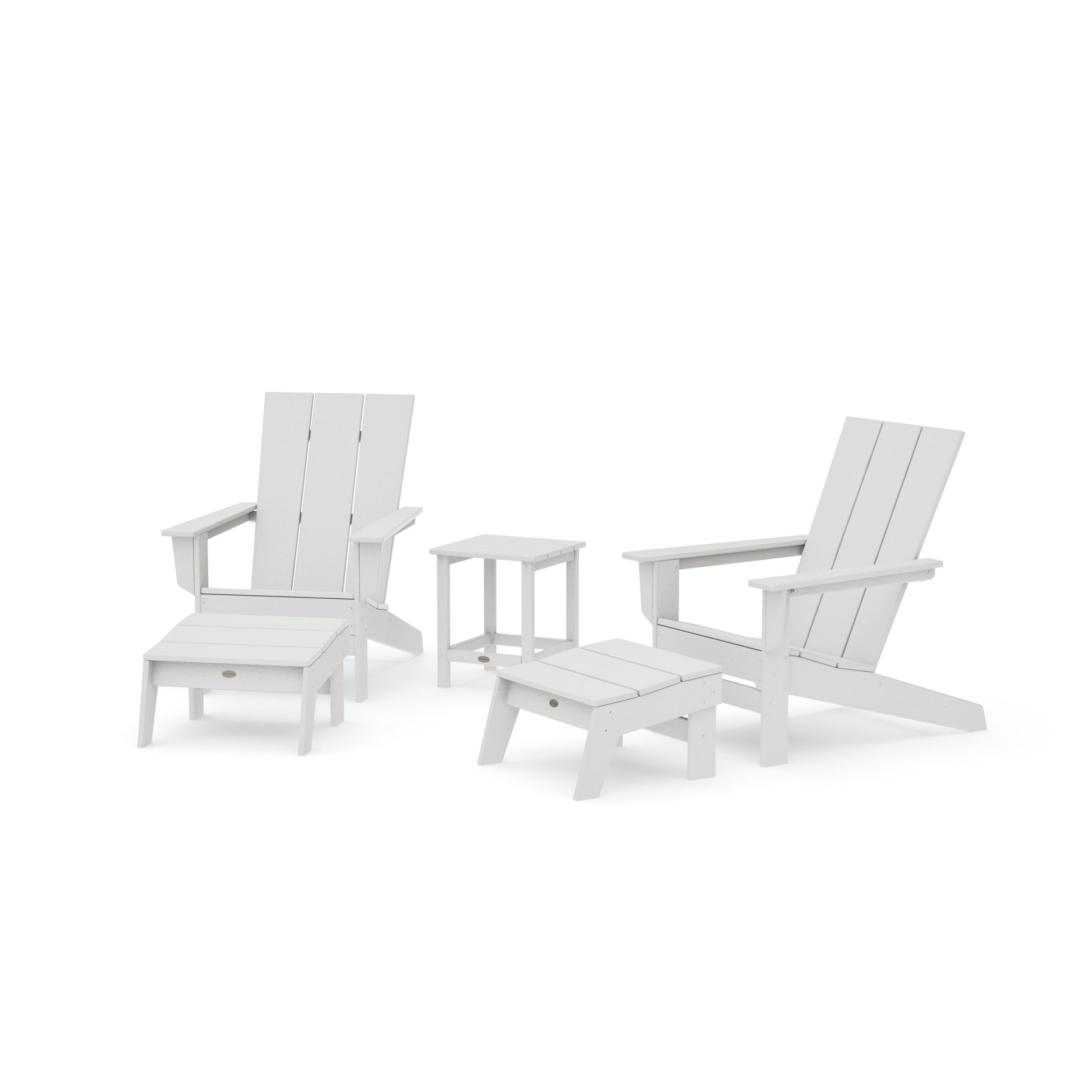 POLYWOOD 5-Piece Modern Studio Adirondack Set with Ottomans and Side Table — Vintage White