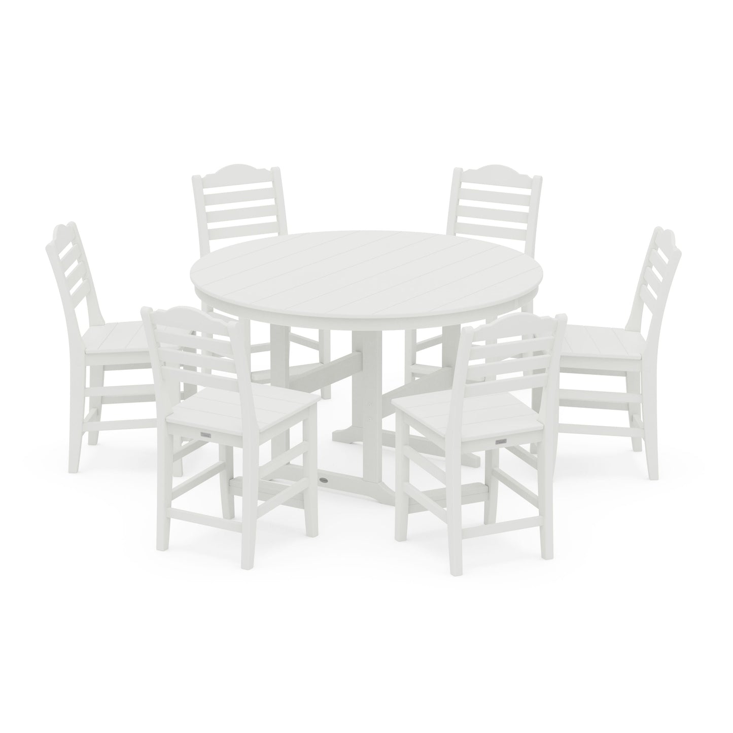 POLYWOOD Savannah 7-Piece Farmhouse Side Chair Round Counter Set — Vintage White