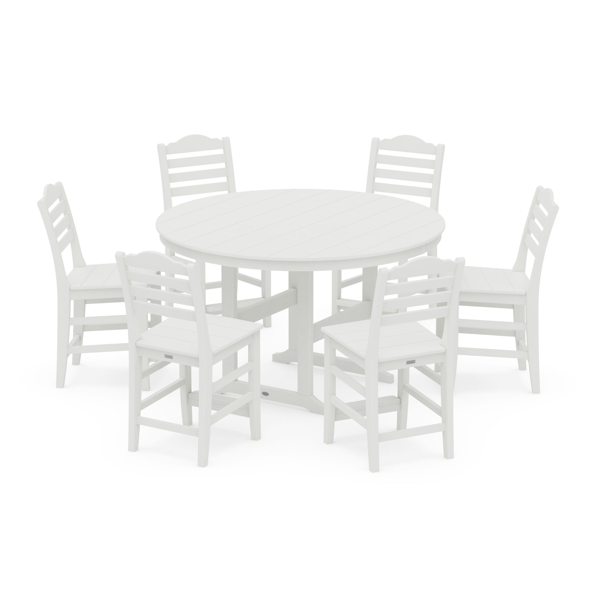 POLYWOOD Savannah 7-Piece Farmhouse Side Chair Round Counter Set — Vintage White