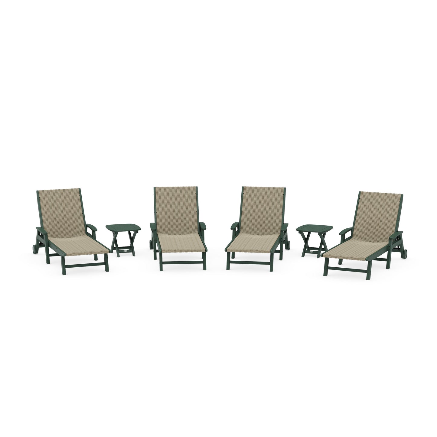 POLYWOOD 6- Piece Coastal Woven Chaise with Arms and Wheels Chaise Lounge Set — Green / Dune Grass