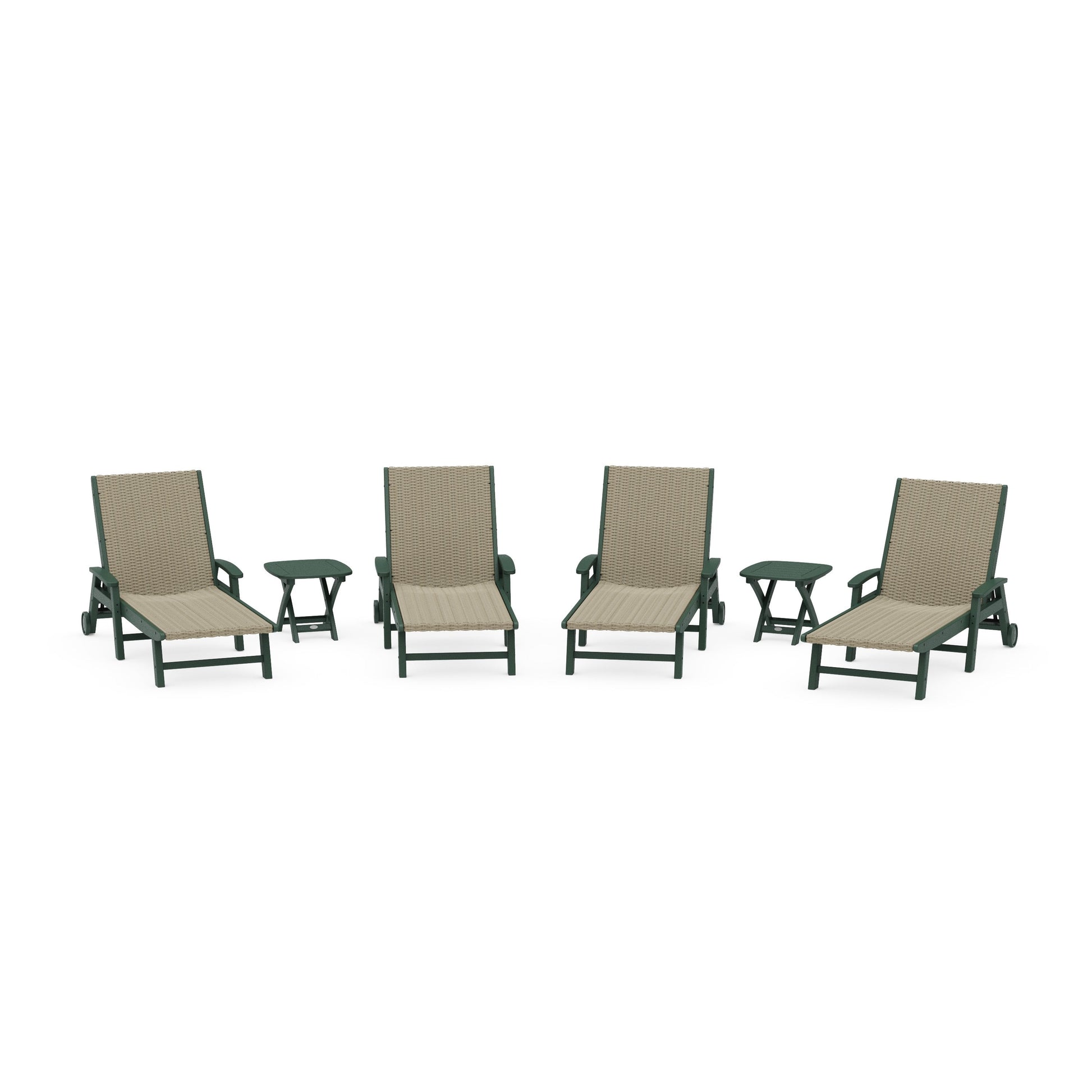 POLYWOOD 6- Piece Coastal Woven Chaise with Arms and Wheels Chaise Lounge Set — Green / Dune Grass