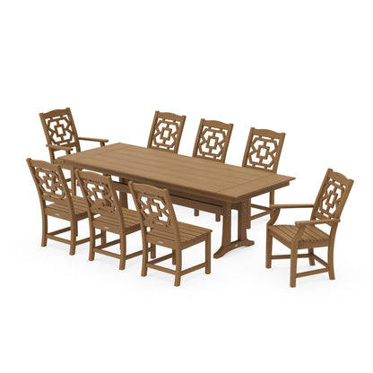POLYWOOD Chinoiserie 9-Piece Farmhouse Dining Set with Trestle Legs — Natural