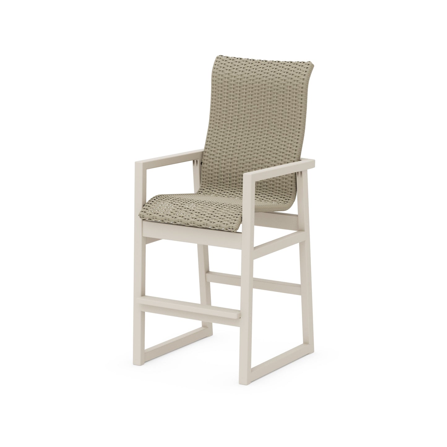POLYWOOD EDGE Woven High-Back Bar Arm Chair — Sand / Dune Grass