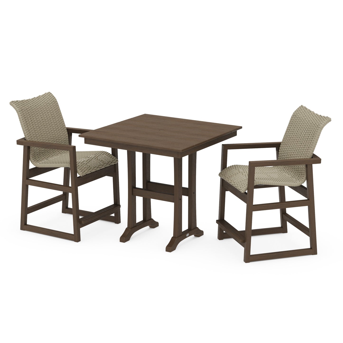 POLYWOOD EDGE Woven 3-Piece Farmhouse Counter Set with Trestle Legs — Kona / Dune Grass