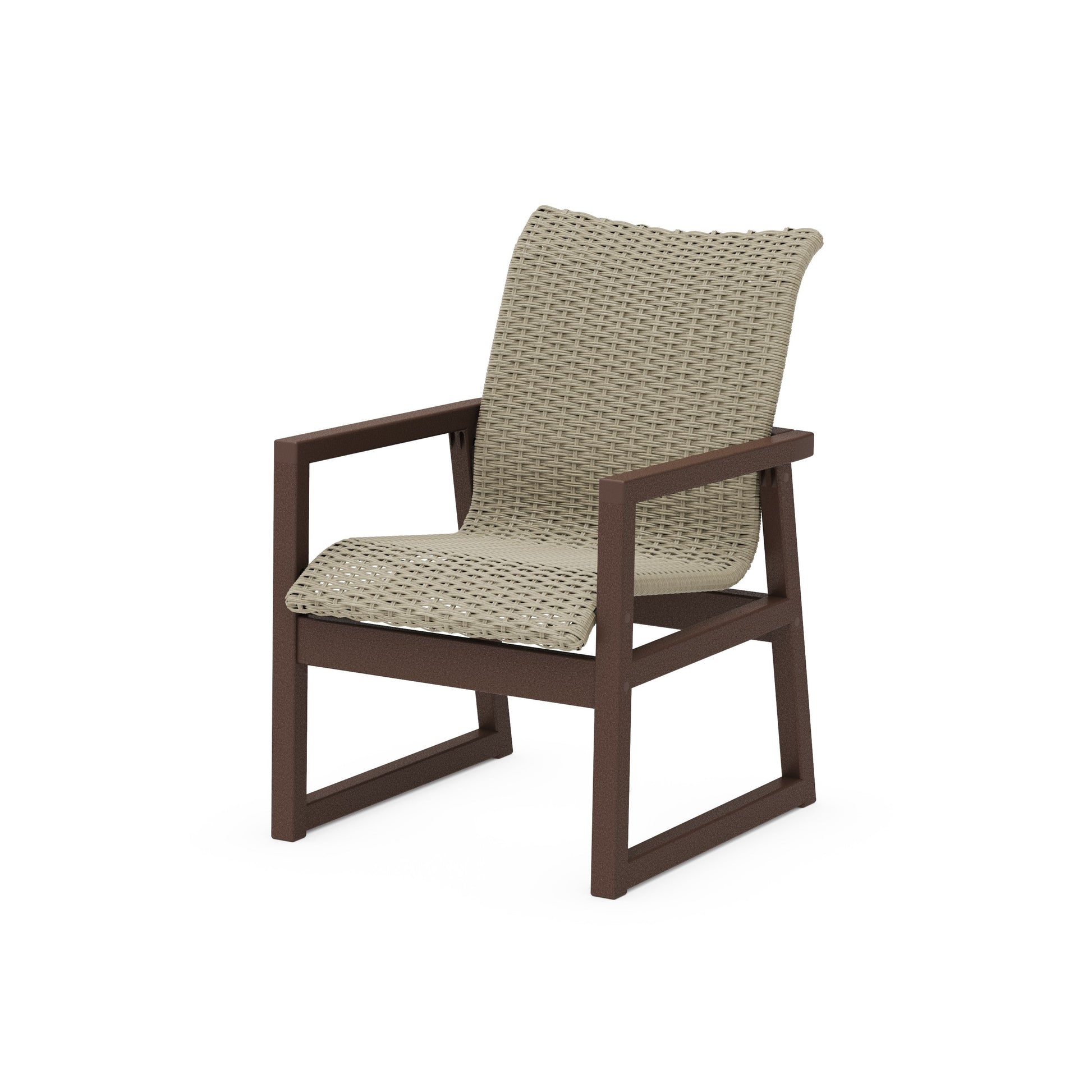 POLYWOOD EDGE Woven Dining Arm Chair — Mahogany / Dune Grass