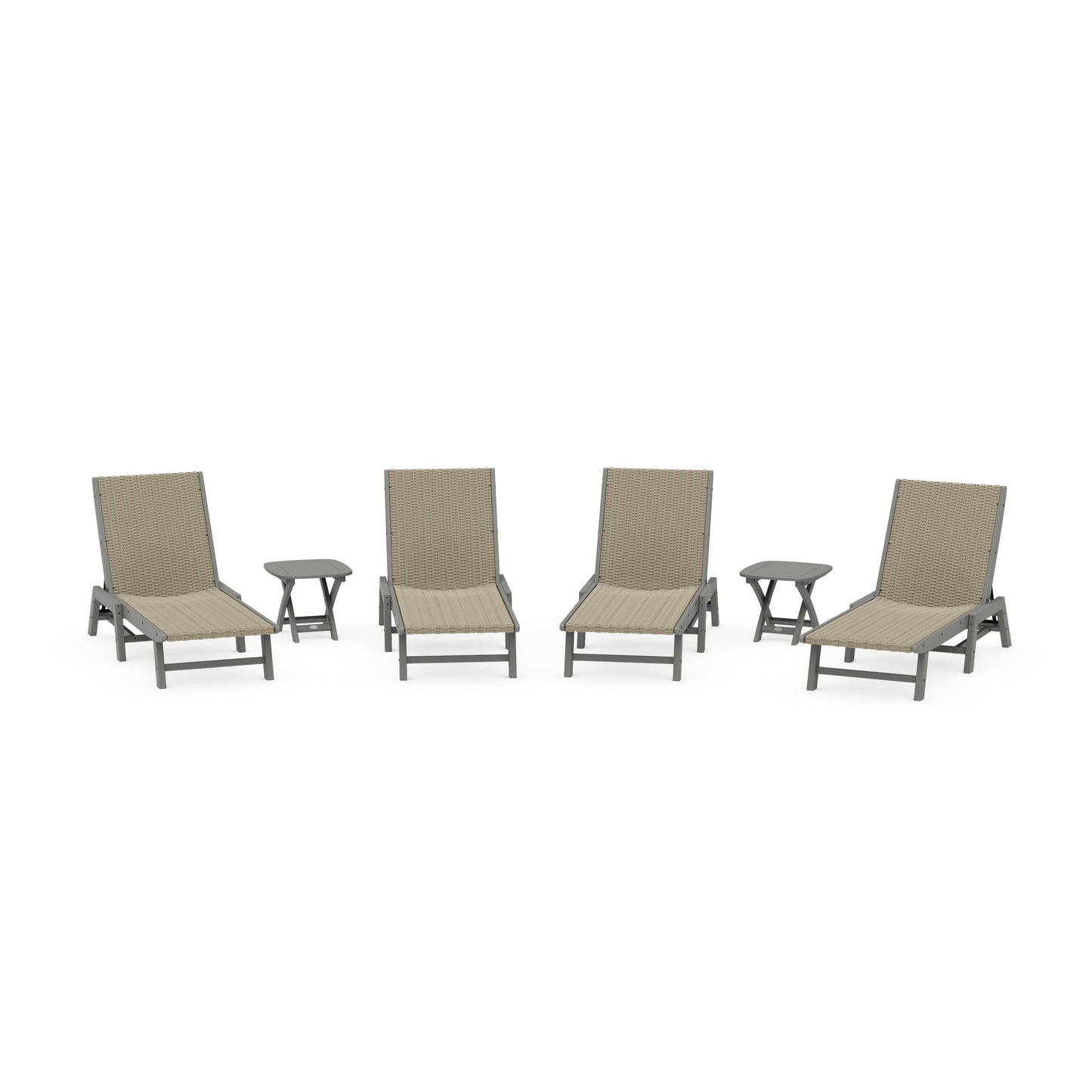 POLYWOOD 6- Piece Coastal Woven Chaise Chaise Lounge Set — Slate Grey / Dune Grass