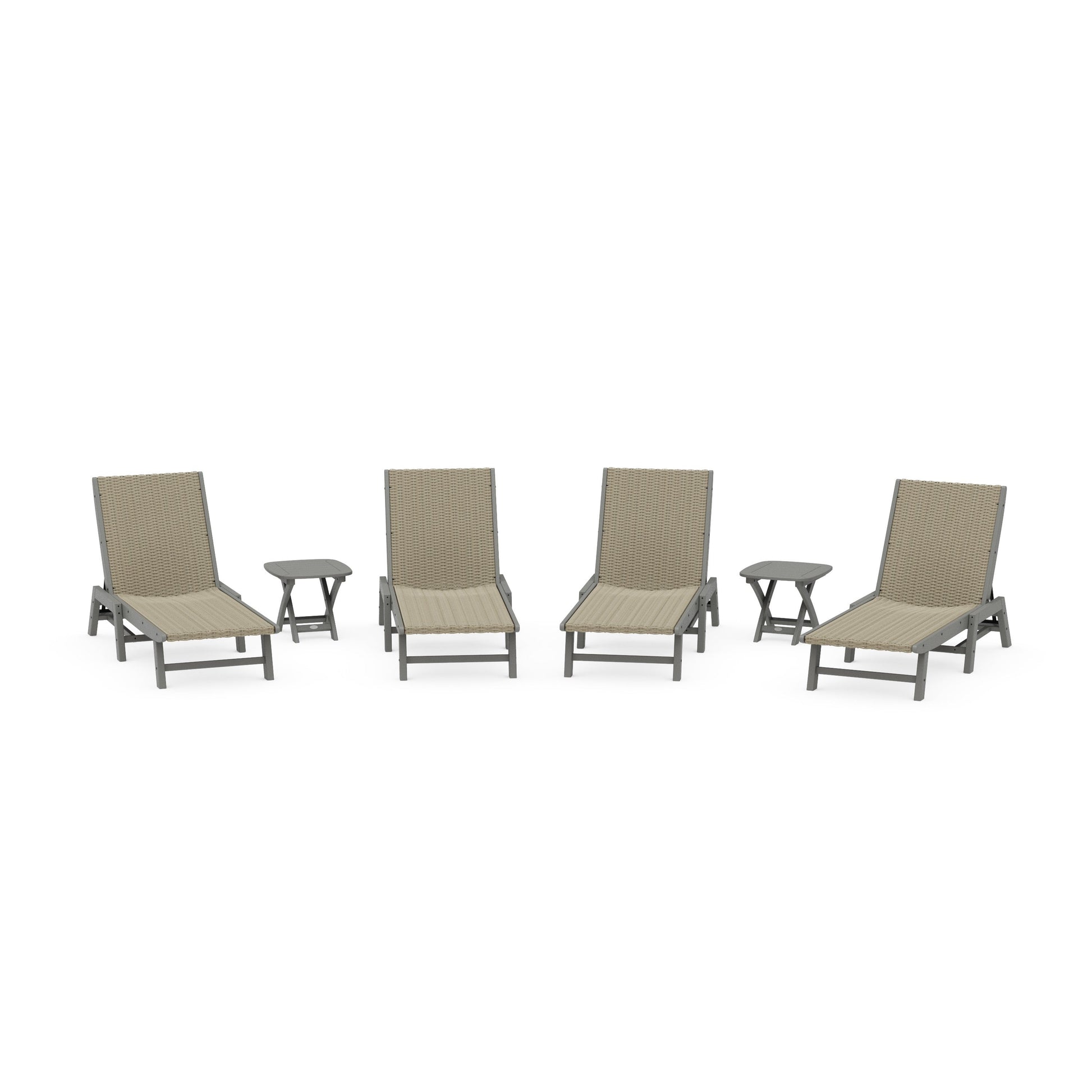 POLYWOOD 6- Piece Coastal Woven Chaise Chaise Lounge Set — Slate Grey / Dune Grass