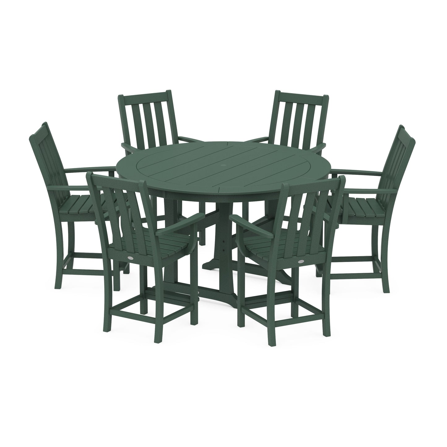 POLYWOOD Vineyard 7-Piece Arm Chair Round Counter Set — Green