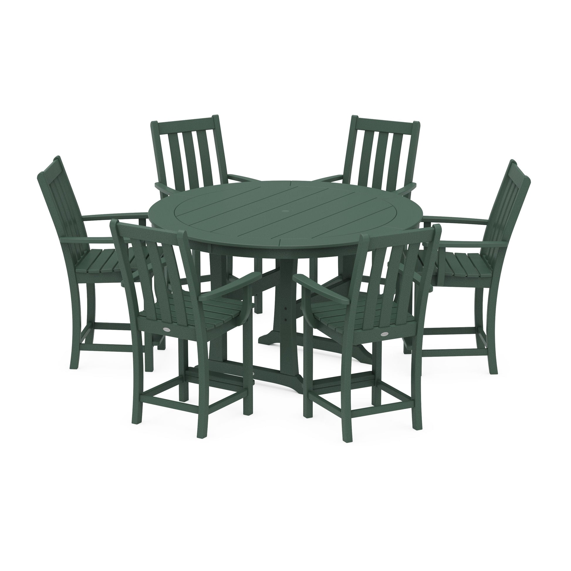 POLYWOOD Vineyard 7-Piece Arm Chair Round Counter Set — Green