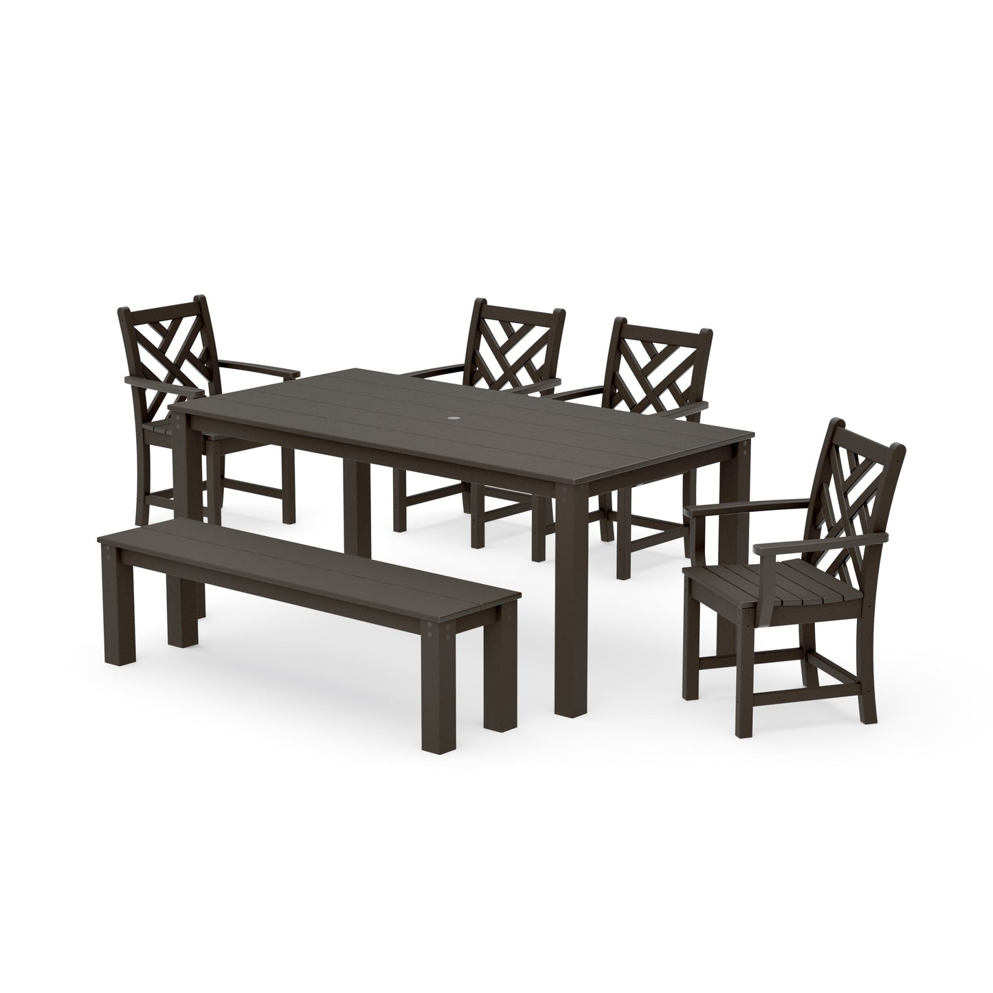 POLYWOOD Chippendale 6-Piece Parsons Dining Set with Bench — Vintage Coffee