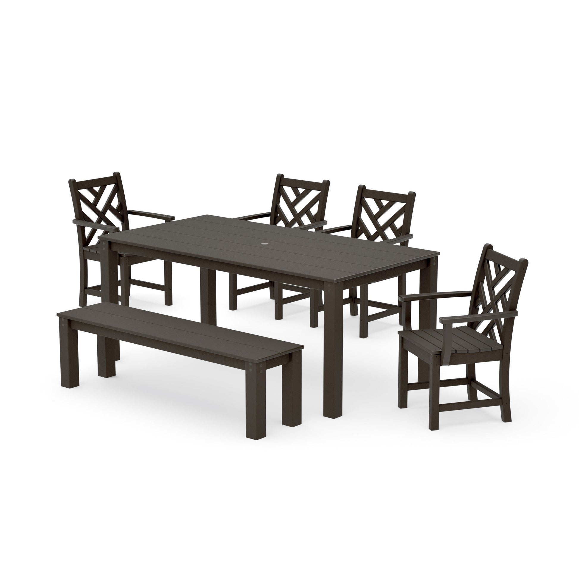POLYWOOD Chippendale 6-Piece Parsons Dining Set with Bench — Vintage Coffee