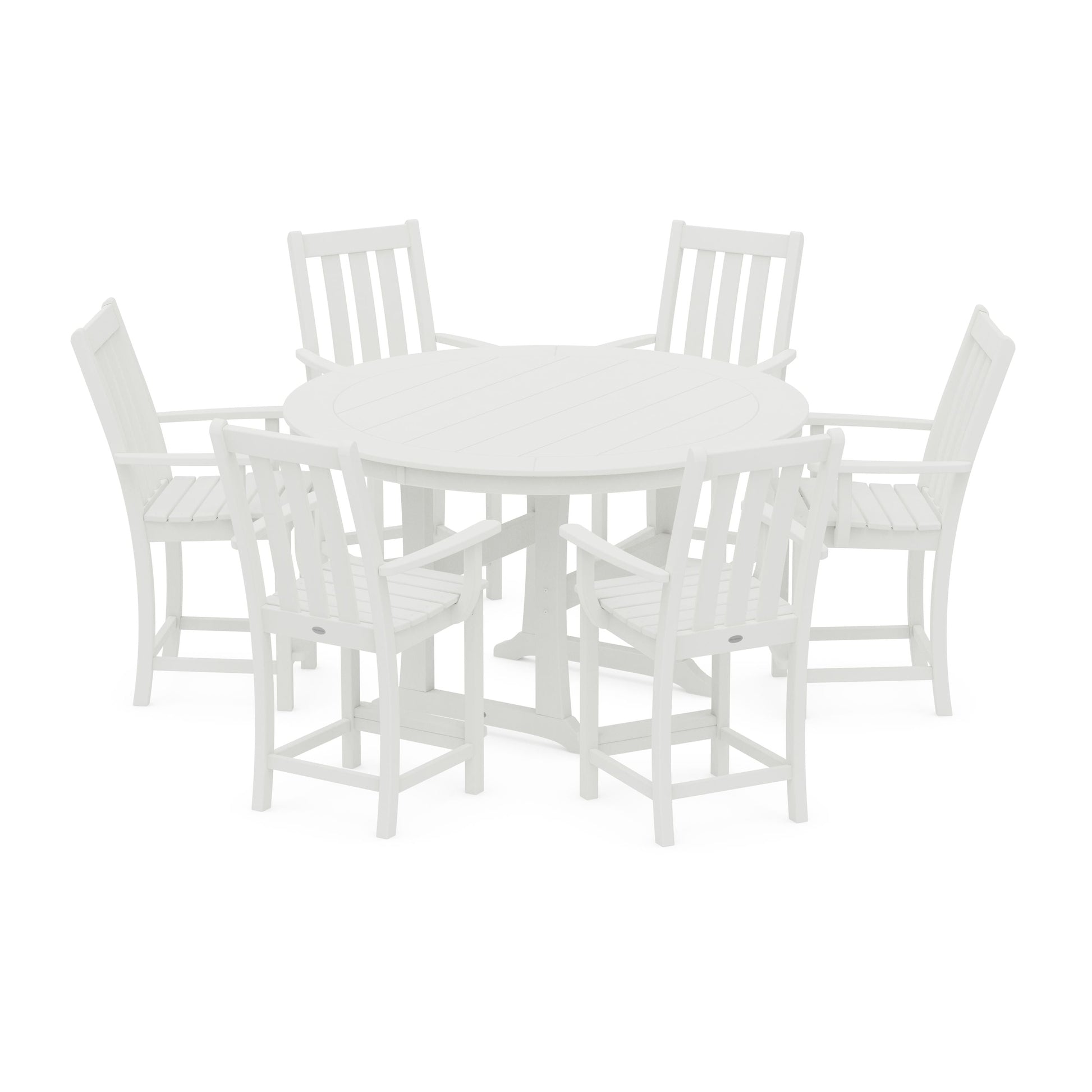 POLYWOOD Vineyard 7-Piece Arm Chair Round Counter Set — Vintage White