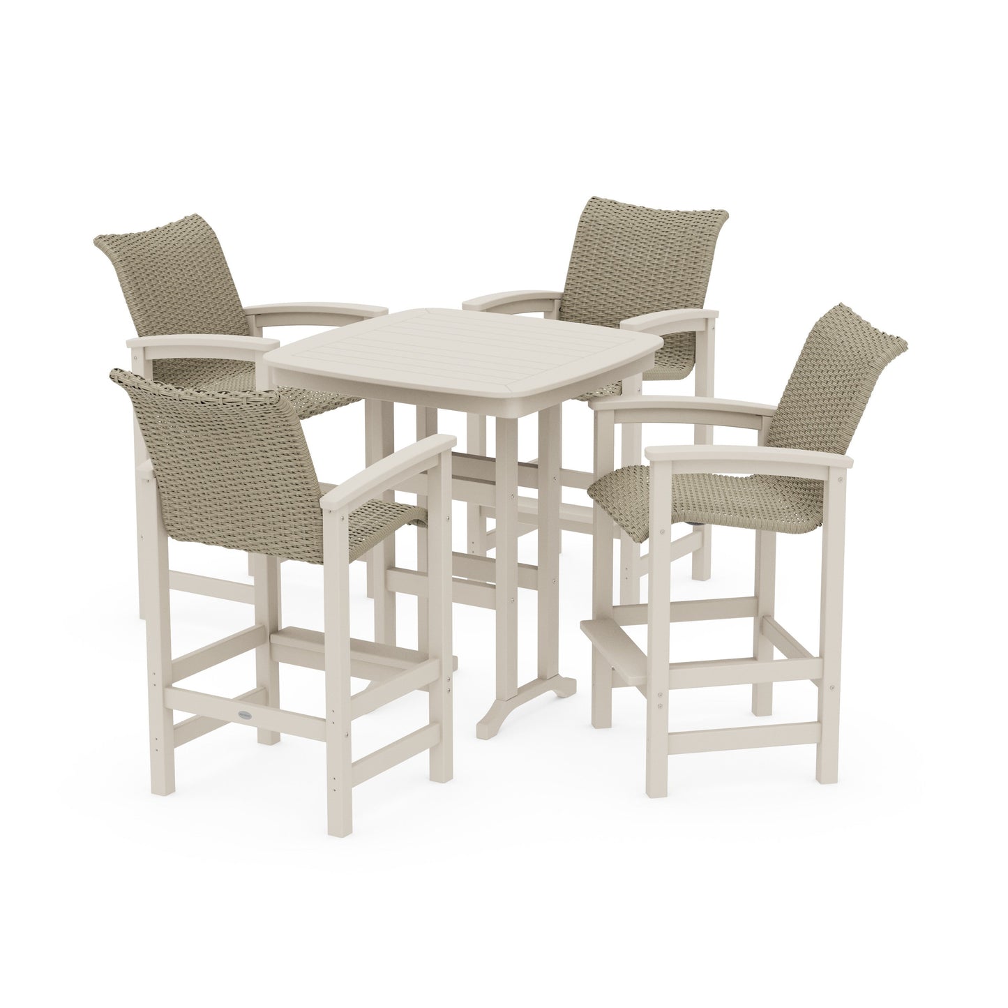 POLYWOOD Coastal Woven 5-Piece Bar Set — Sand / Dune Grass