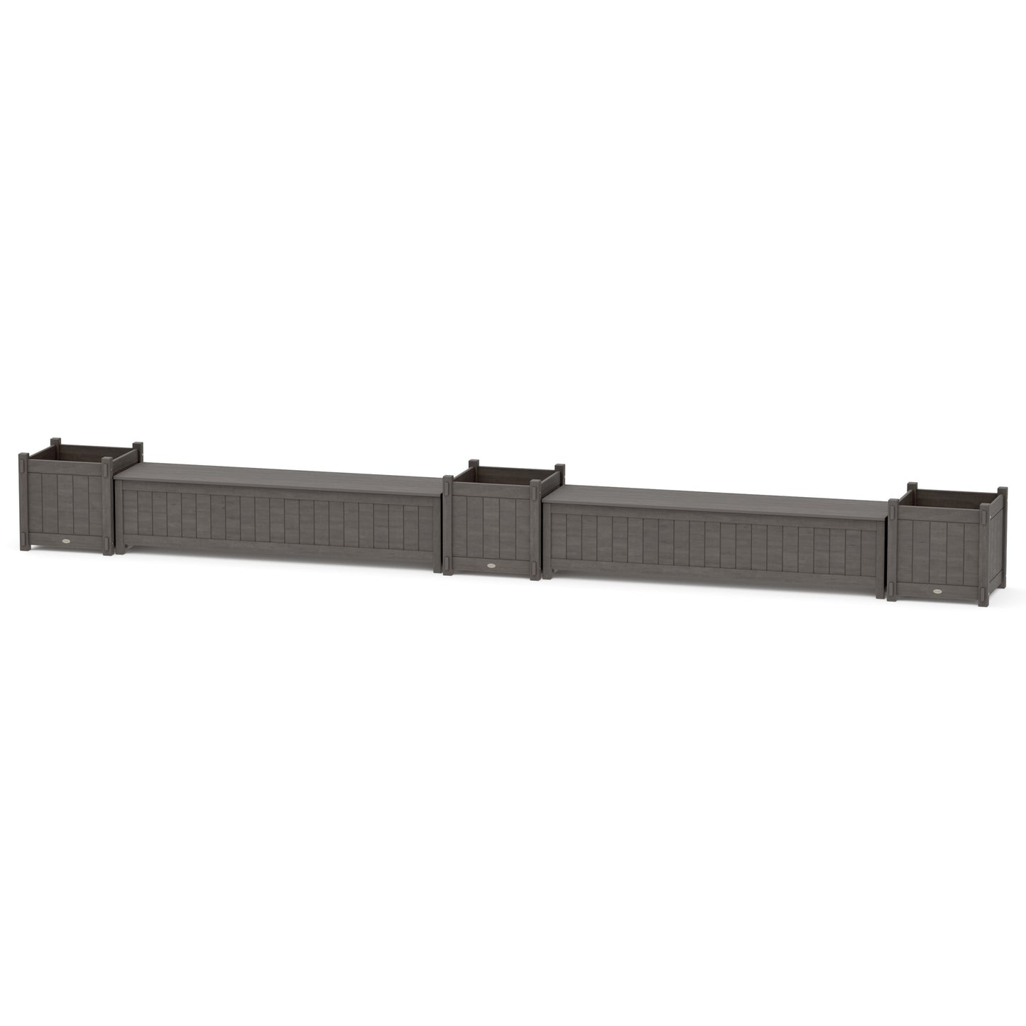 POLYWOOD 72" Vineyard Straight Double Planter Storage Bench Set- Large — Driftwood