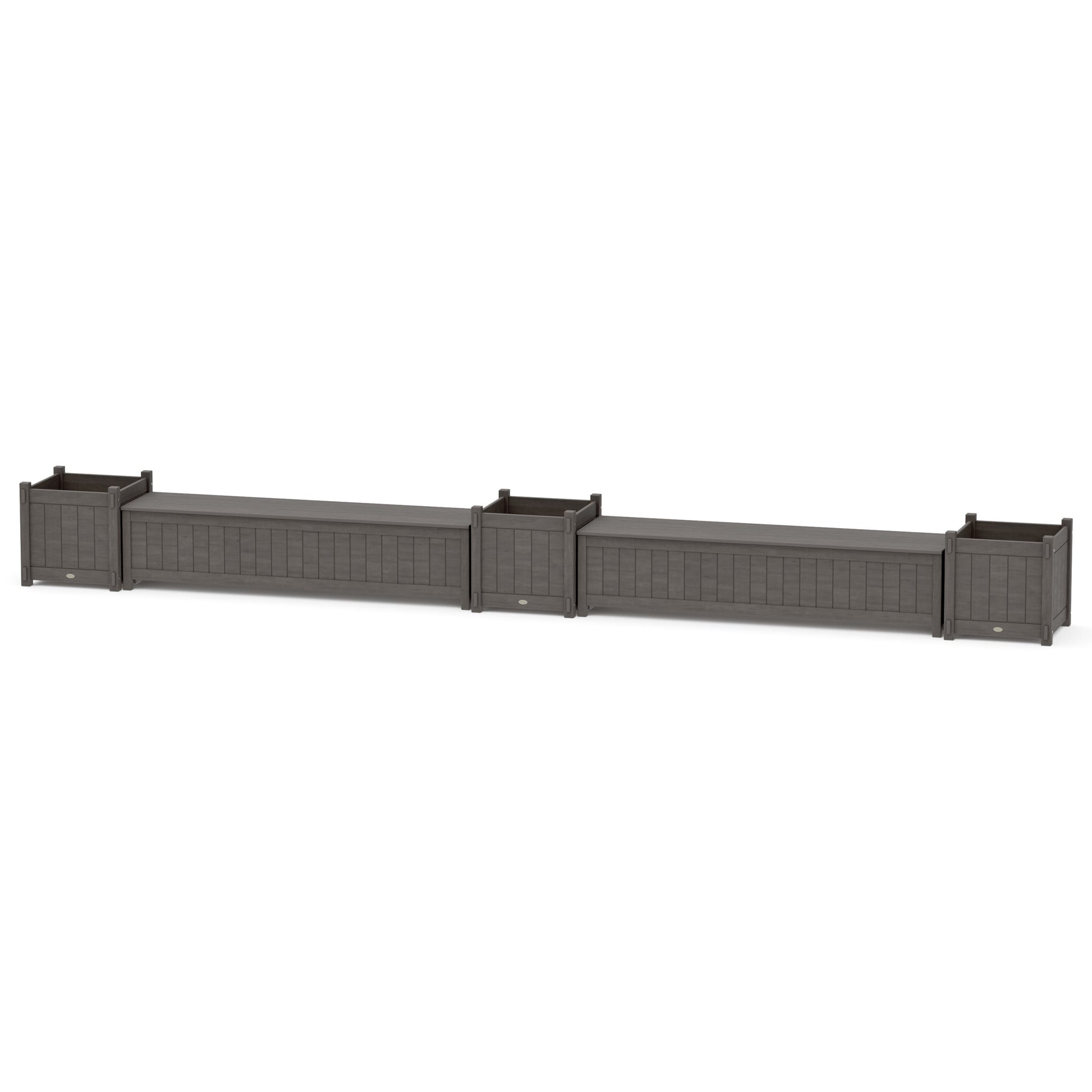 POLYWOOD 72" Vineyard Straight Double Planter Storage Bench Set- Large — Driftwood