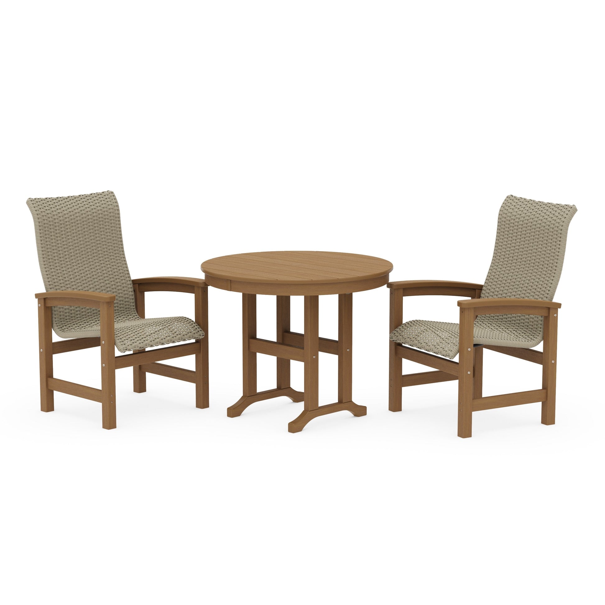 POLYWOOD Coastal Woven High-Back 3-Piece Farmhouse Dining Set — Natural / Dune Grass