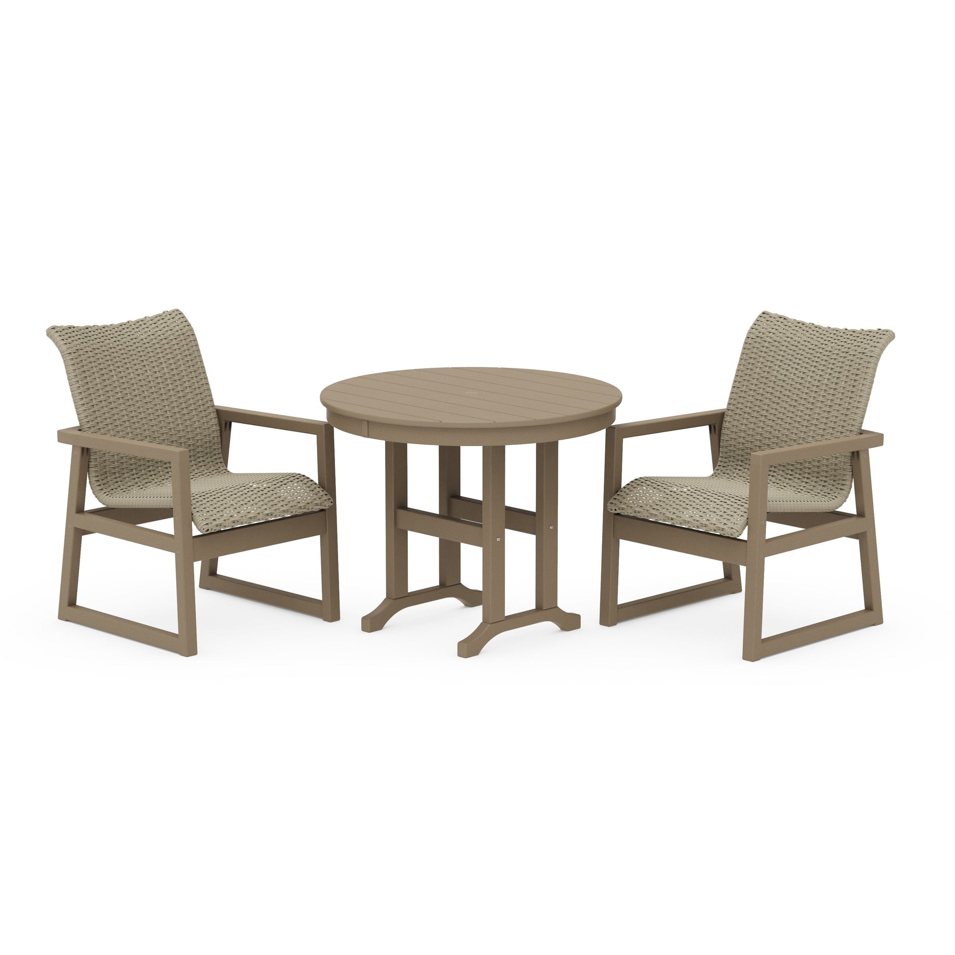 POLYWOOD EDGE Woven 3-Piece Farmhouse Dining Set — Vintage Sahara / Dune Grass