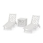 POLYWOOD Chippendale 3-Piece Chaise Set with Wheels and Umbrella Stand Accent Table — Vintage White