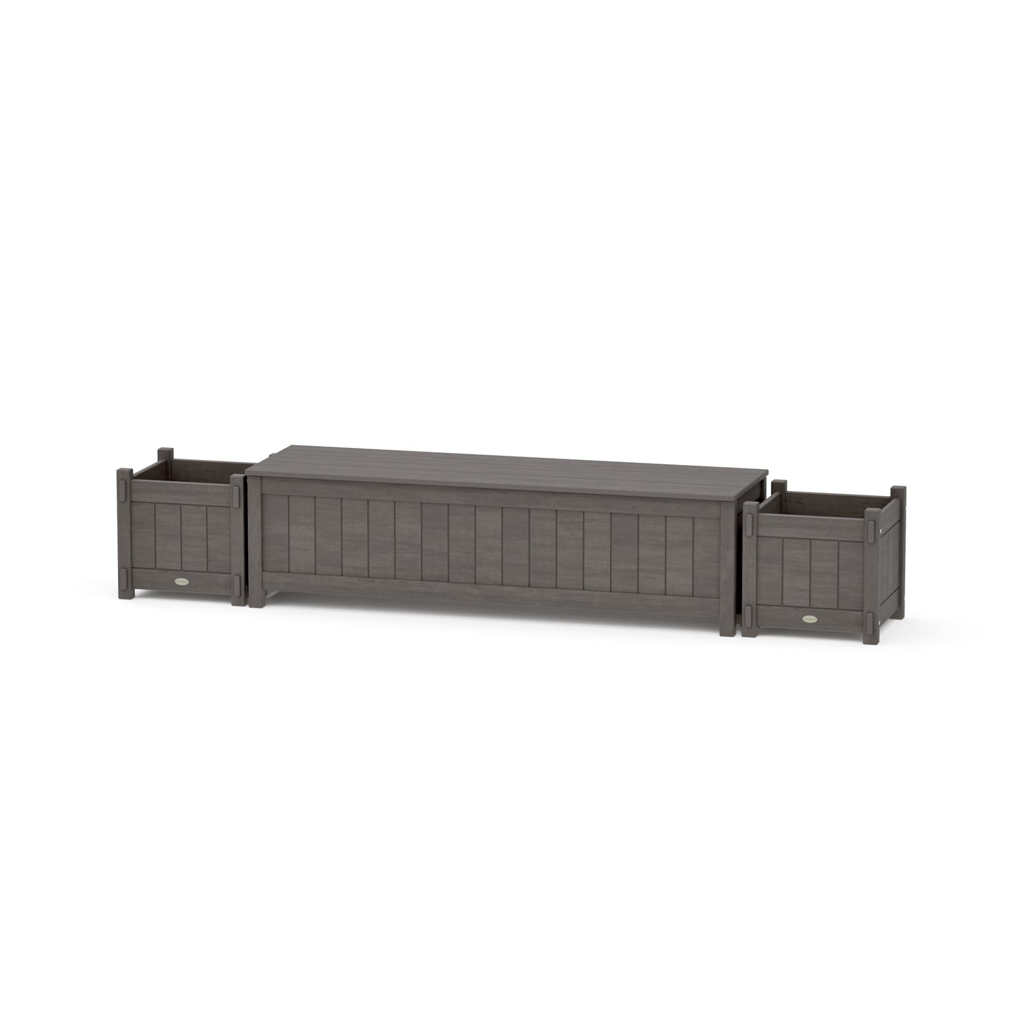 POLYWOOD 60" Vineyard Straight Planter Storage Bench Set — Driftwood