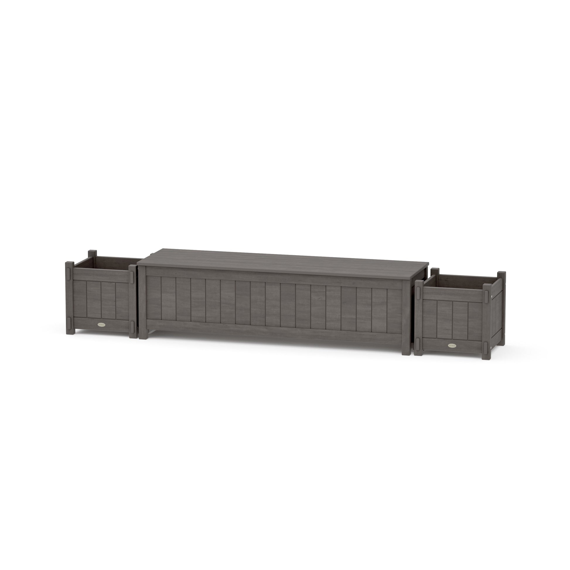 POLYWOOD 60" Vineyard Straight Planter Storage Bench Set — Driftwood