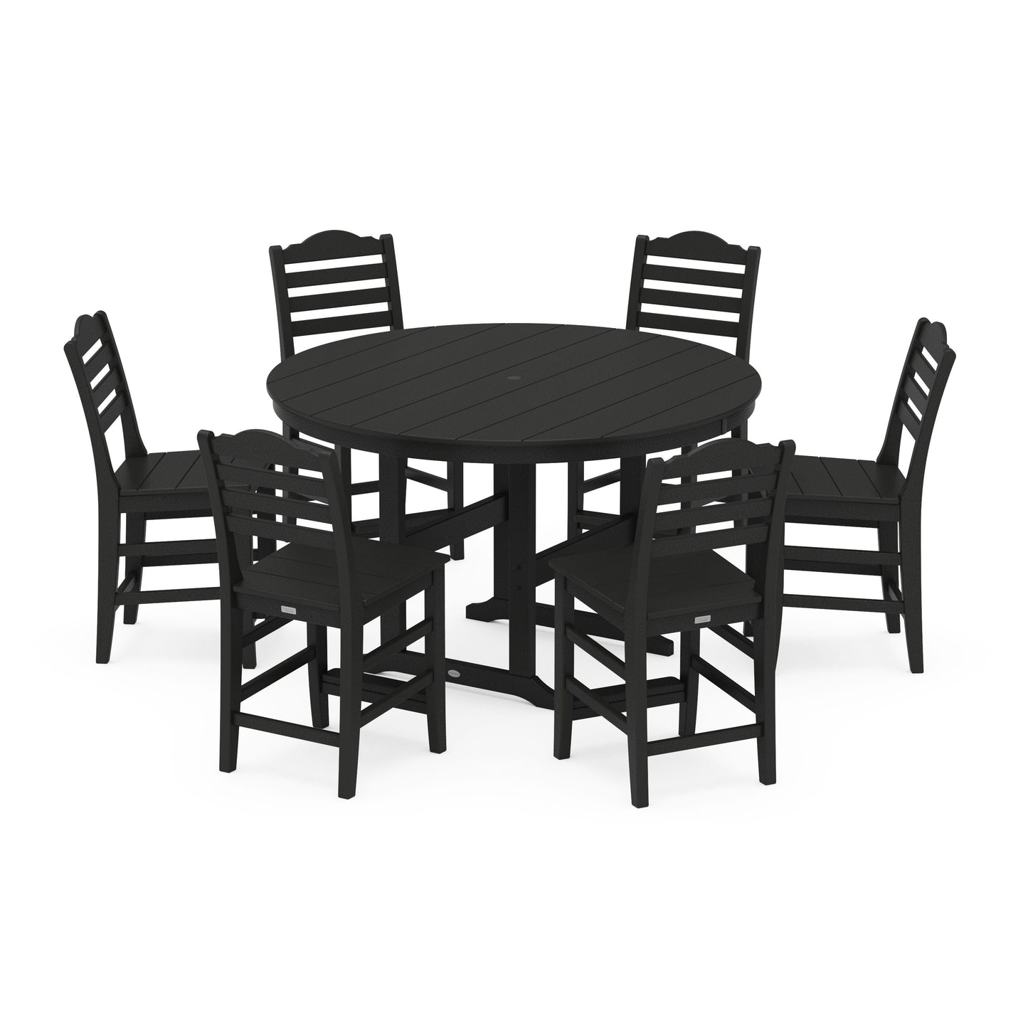 POLYWOOD Savannah 7-Piece Farmhouse Side Chair Round Counter Set — Black