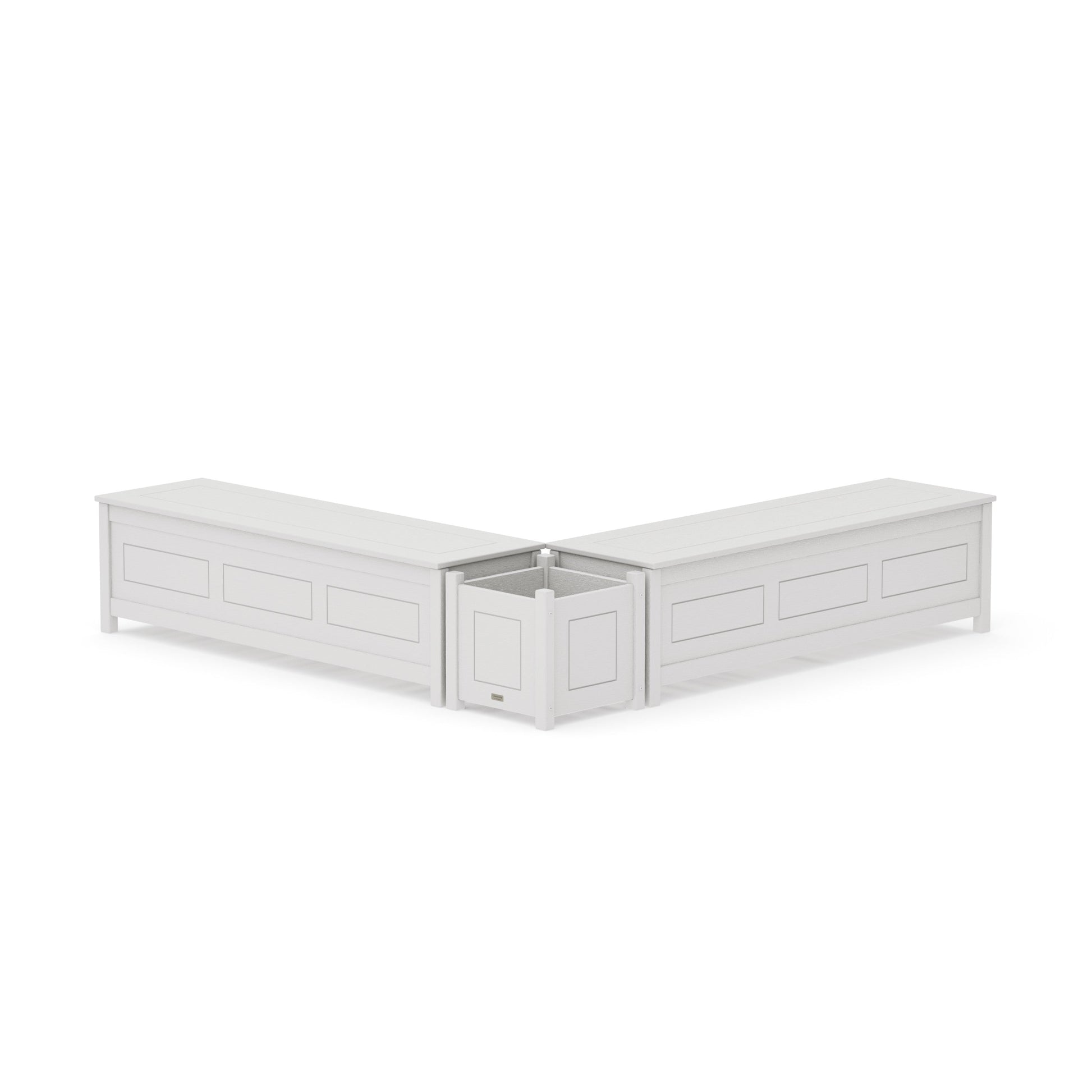POLYWOOD 60" Country Living L- Shaped Planter Storage Bench Set — Vintage White