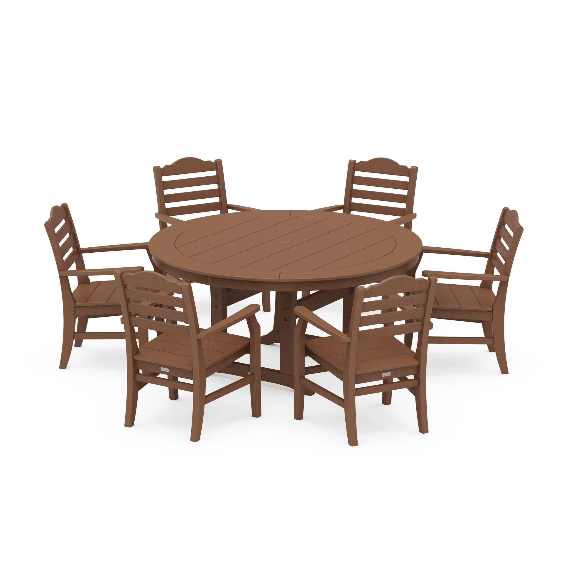 POLYWOOD Savannah 7-Piece Arm Chair Round Dining Set — Teak